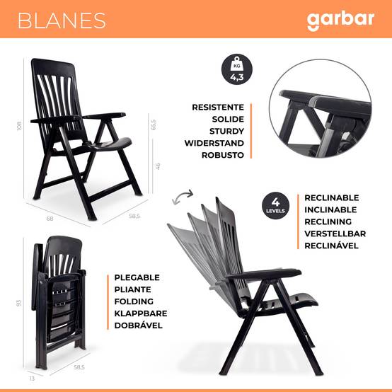 Fauteuils inclinables Blanes garbar plastique gris (Lot de 4) - Image 2