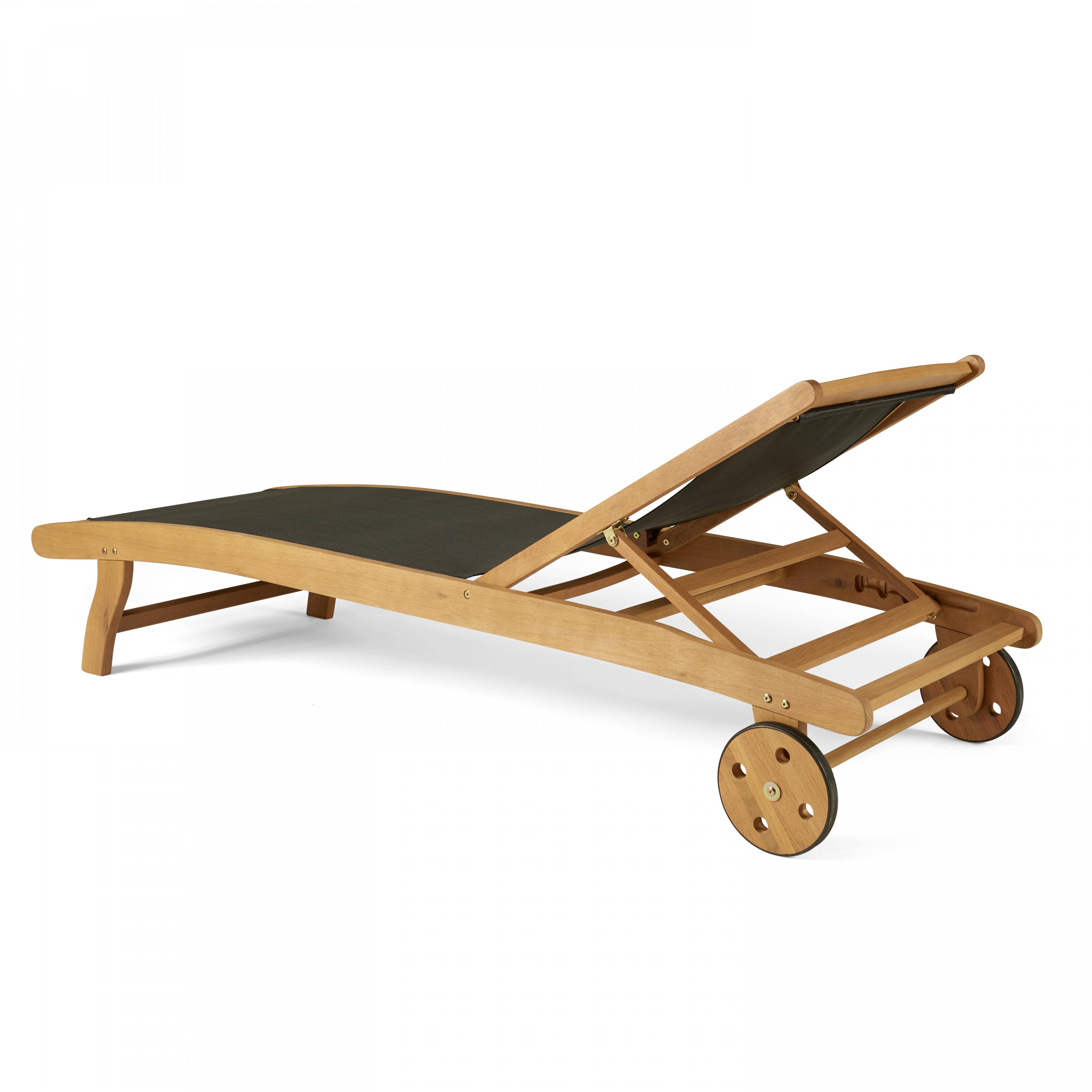 Oviala - Lot de 2 bains de soleil en bois inclinable avec roues noir Aubagne - Oviala - Imagen 5