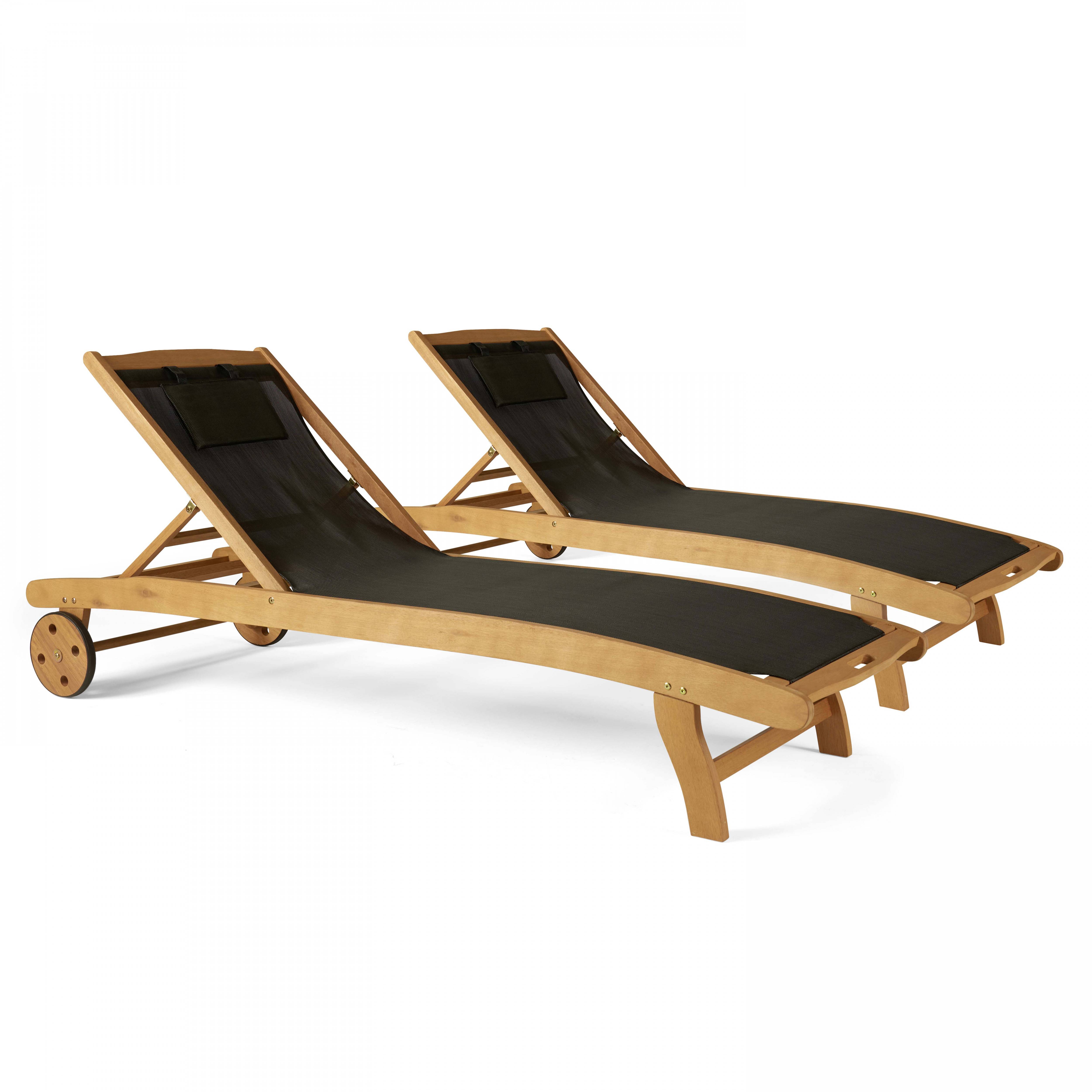 Oviala - Lot de 2 bains de soleil en bois inclinable avec roues noir Aubagne - Oviala - Imagen 1