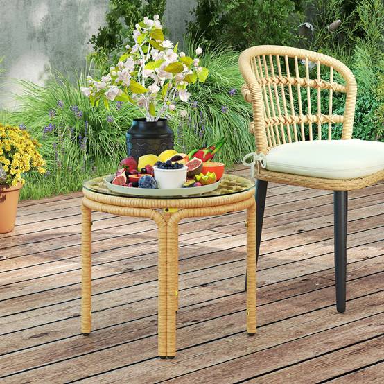 Table d'appoint extérieure résines tressée jaune 50 x 50 x 44 cm - PANGIVO - Image 3