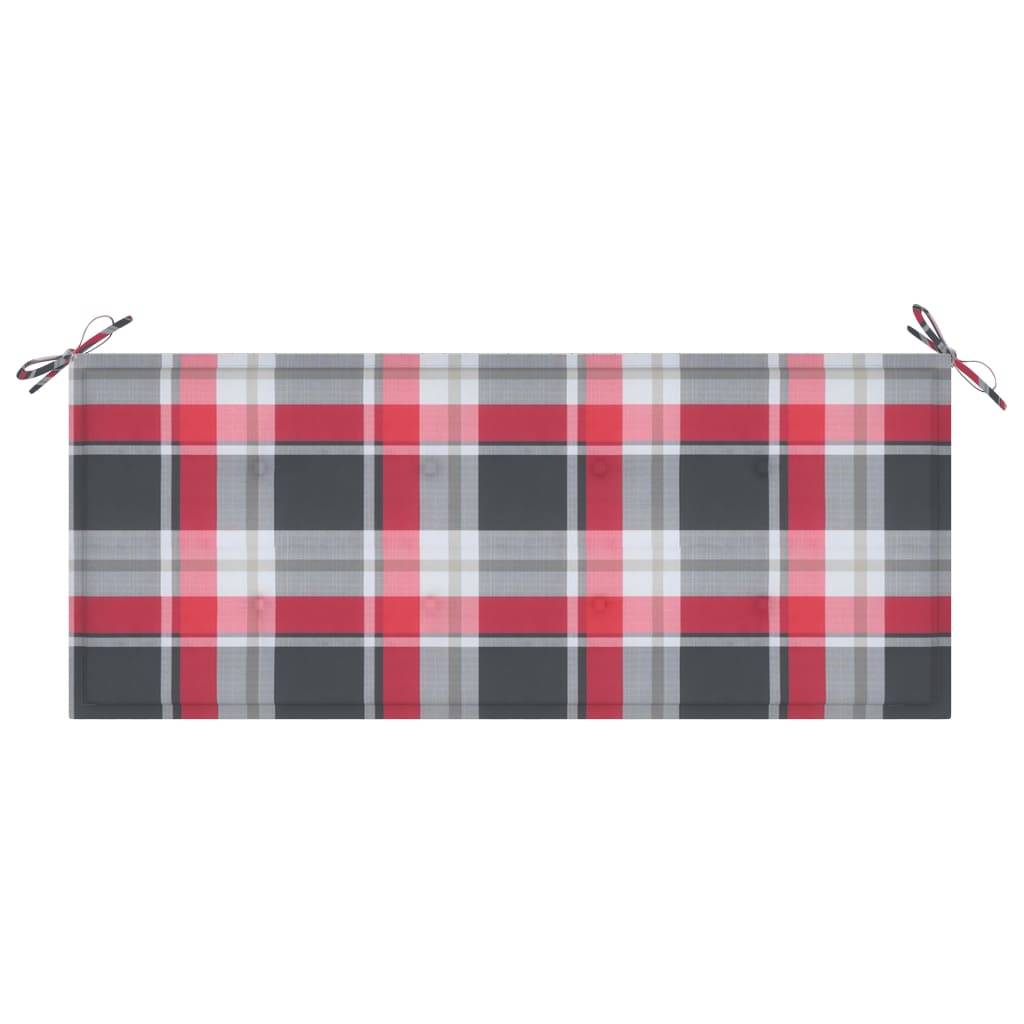 Helloshop26 - Banc de jardin meuble de patio d'extérieur terrasse avec coussin à carreaux rouge 120 x 51,5 x 84 cm bois de teck - Imagen 6