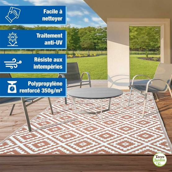 Terre Jardin - Tapis extérieur réversible pour balcon et terrasse Terracotta 180 x 280 Terracotta - Imagen 2