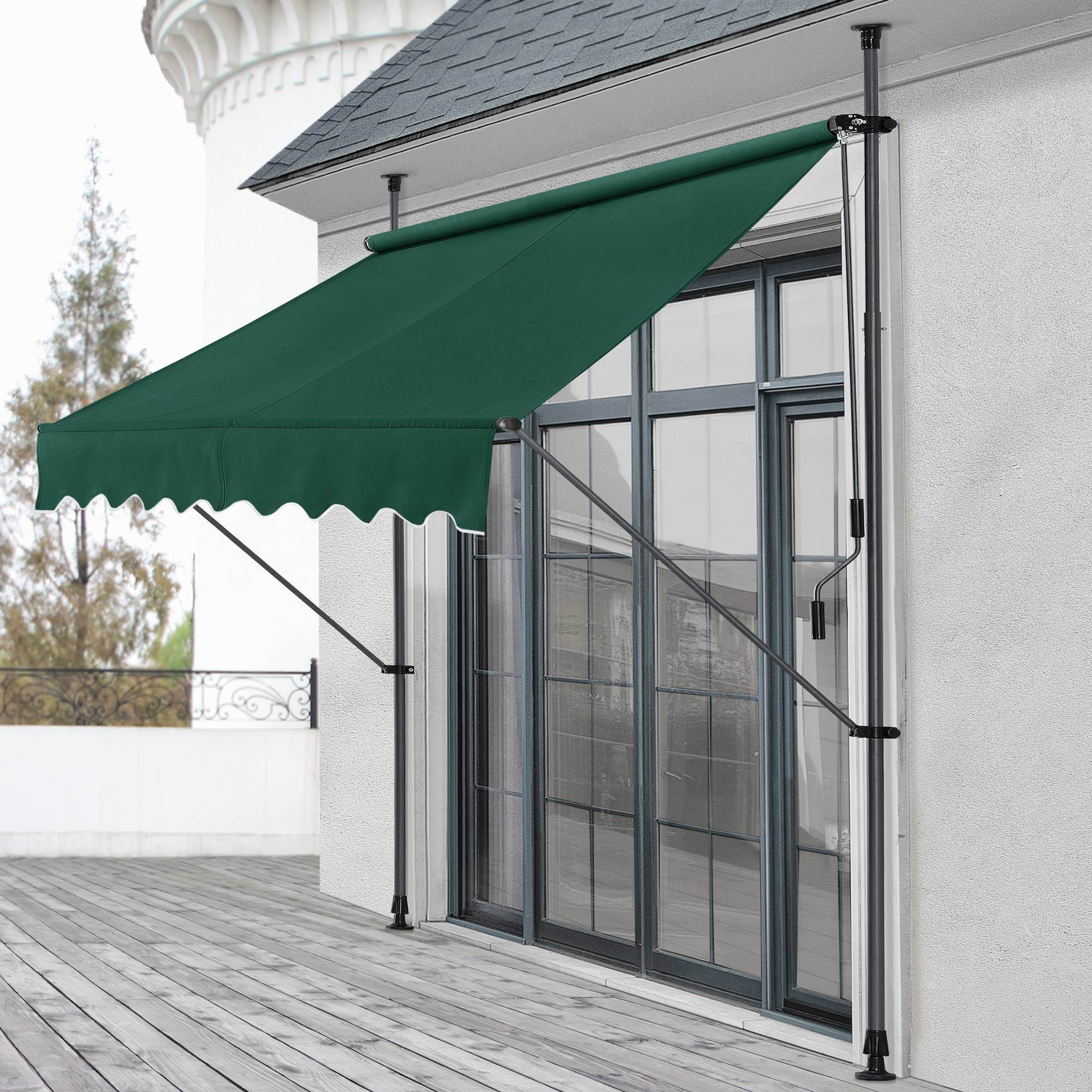 Pro.Tec - Store Banne Téléscopique Acier Polyester 200 x 120 x 220-309 cm Vert Foncé [pro.tec] - Image 2