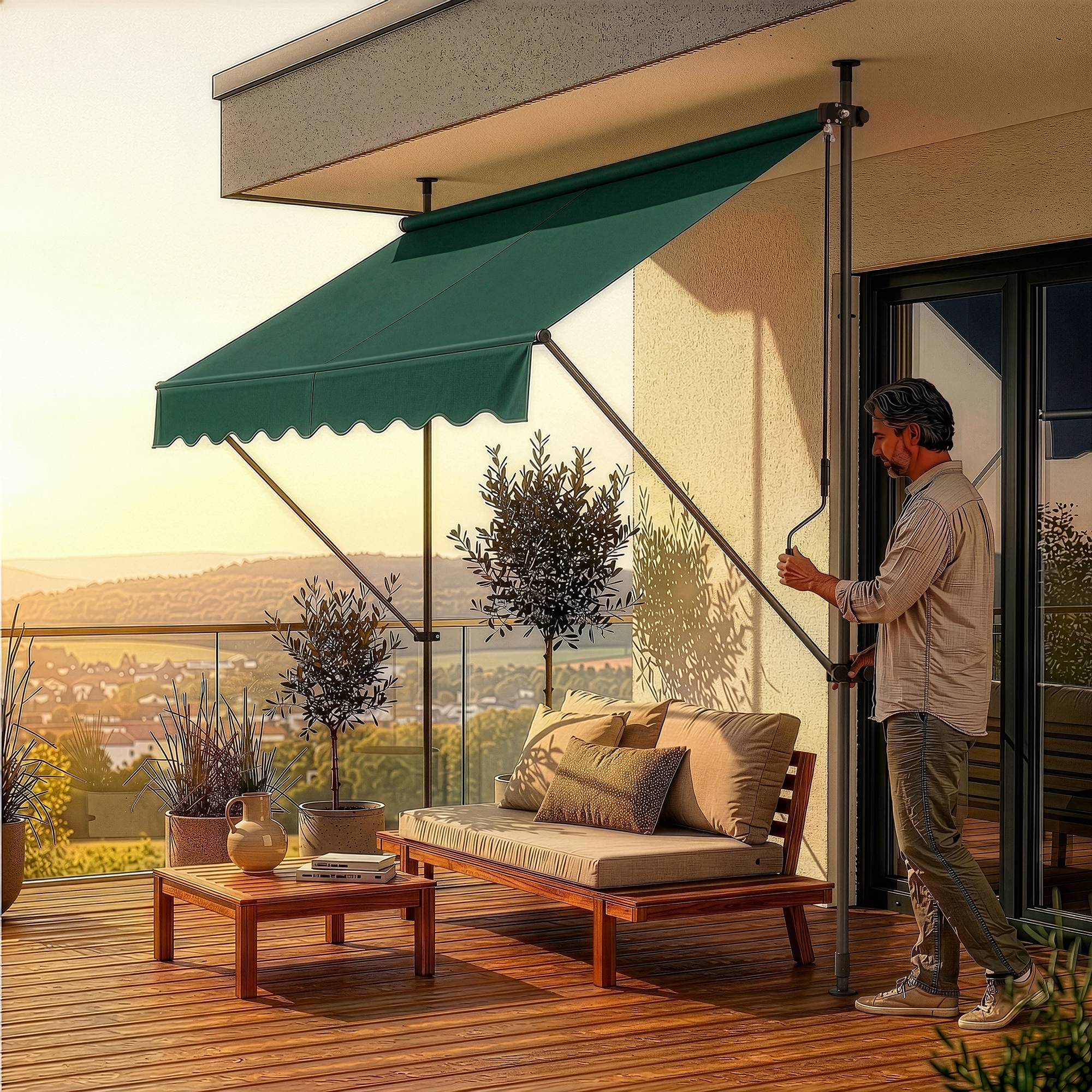 Pro.Tec - Store Banne Téléscopique Acier Polyester 200 x 120 x 220-309 cm Vert Foncé [pro.tec] - Imagen 4
