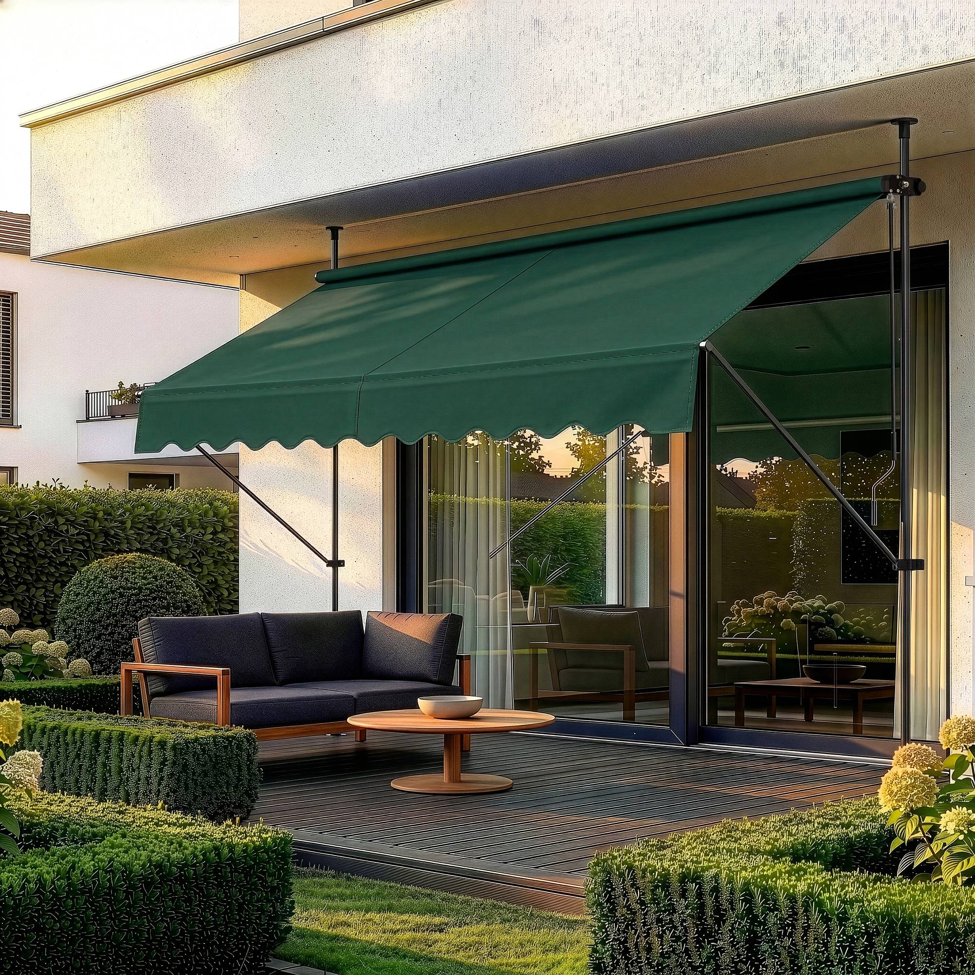 Pro.Tec - Store Banne Téléscopique Acier Polyester 200 x 120 x 220-309 cm Vert Foncé [pro.tec] - Imagen 1