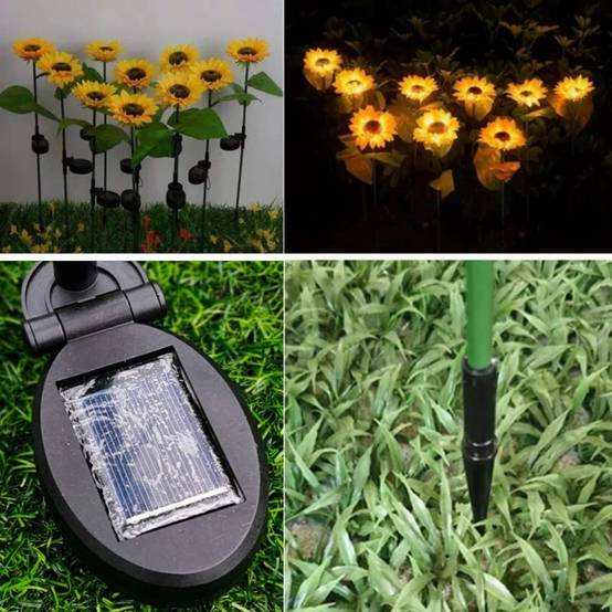 2 Lampes solaires tournesol - Décoration florale - Lumière chaude automatique - Étanche IP65 - Living123 - Image 3