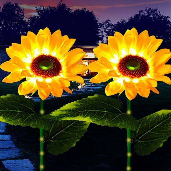 2 Lampes solaires tournesol - Décoration florale - Lumière chaude automatique - Étanche IP65 - Living123 - Image 1