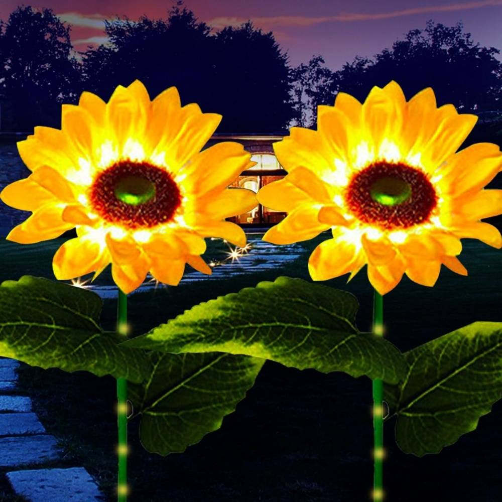 2 Lampes solaires tournesol - Décoration florale - Lumière chaude automatique - Étanche IP65 - Living123 - Image 1