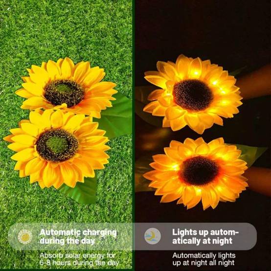 2 Lampes solaires tournesol - Décoration florale - Lumière chaude automatique - Étanche IP65 - Living123 - Image 2