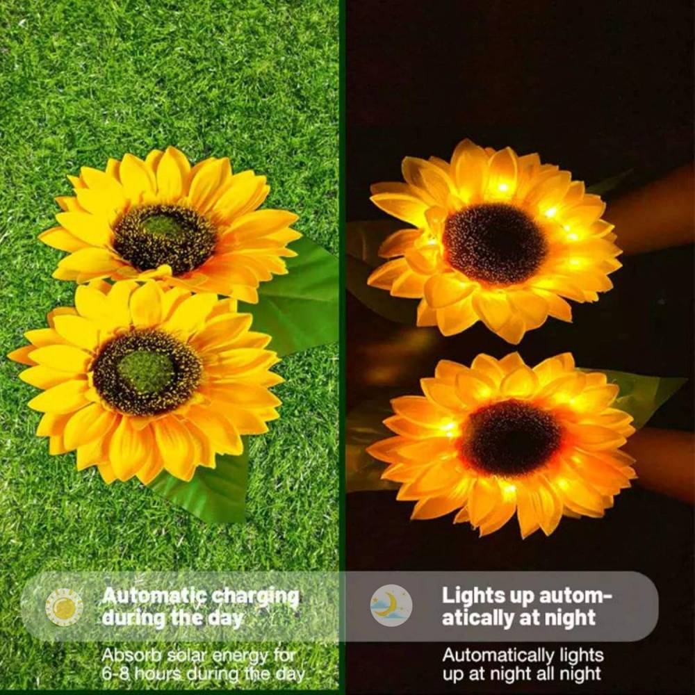 2 Lampes solaires tournesol - Décoration florale - Lumière chaude automatique - Étanche IP65 - Living123 - Image 2