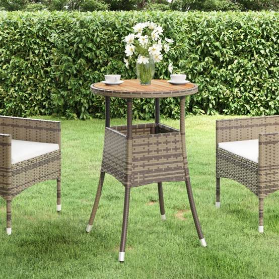Petite Table de Jardin Ronde Grise Ø60 cm, Alliance Bois d'Acacia et Résine Tressée pour Balcon – ComfortXL Outdoor Living - Image 1