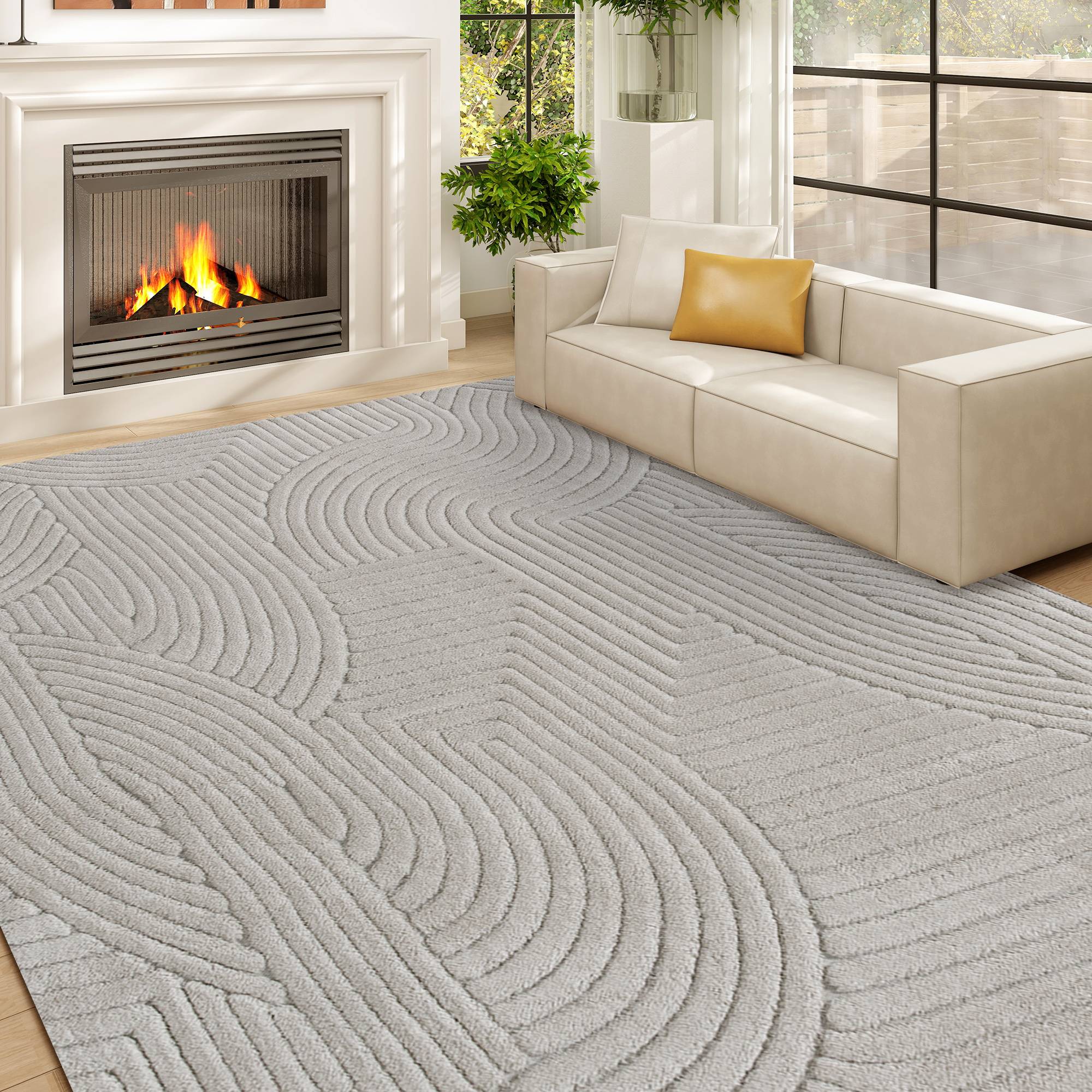 Sans Marque - Tapis salon 230x160 cm poils épais géométrique moelleux antidérapant gris - Image 3