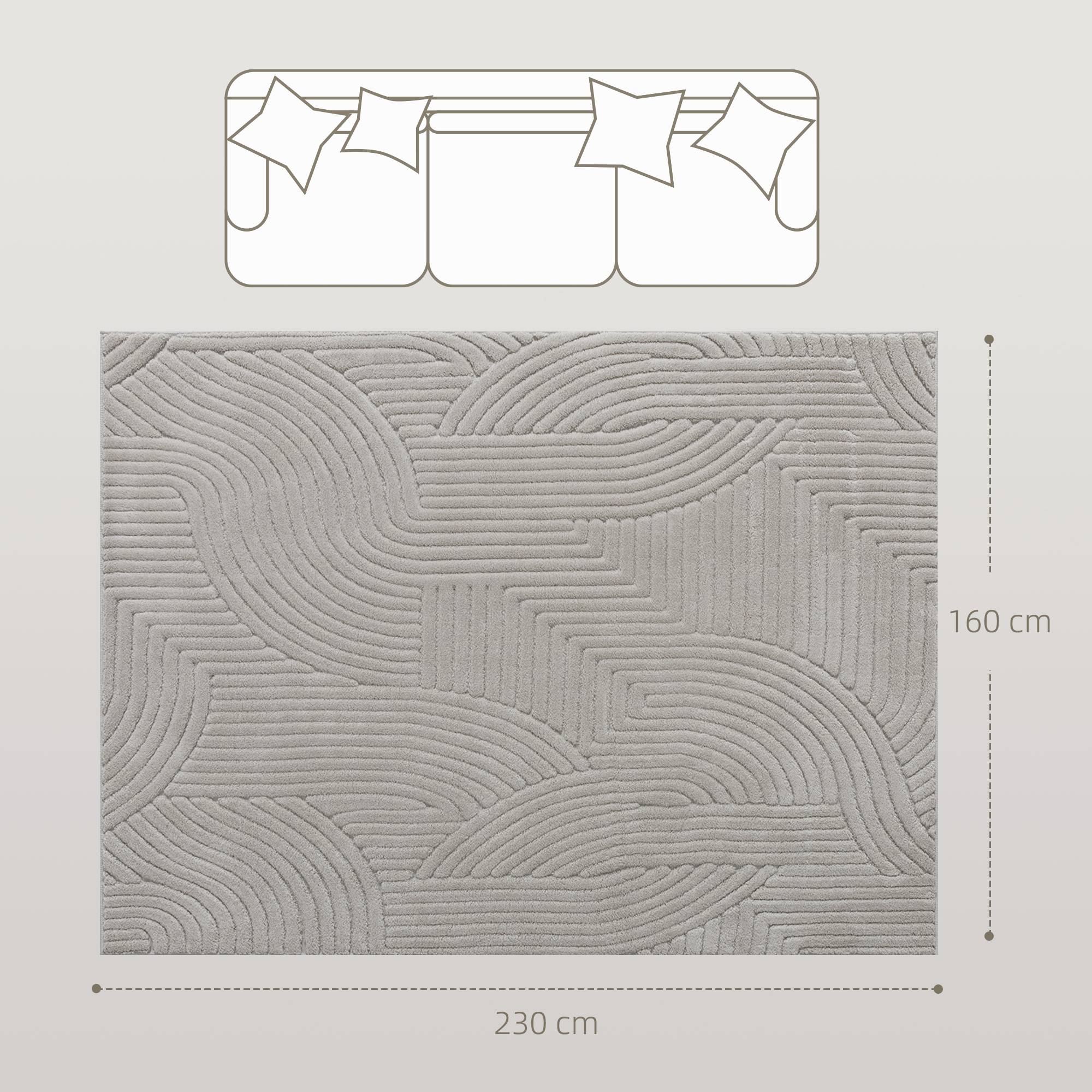 Sans Marque - Tapis salon 230x160 cm poils épais géométrique moelleux antidérapant gris - Image 5