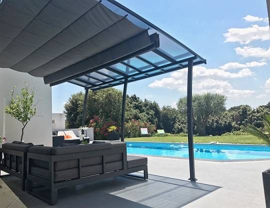 Couleurs du monde - Pergola adossée 3,5 x 4 m aluminium acier toit polycarbonate Oslo - Couleurs du Monde