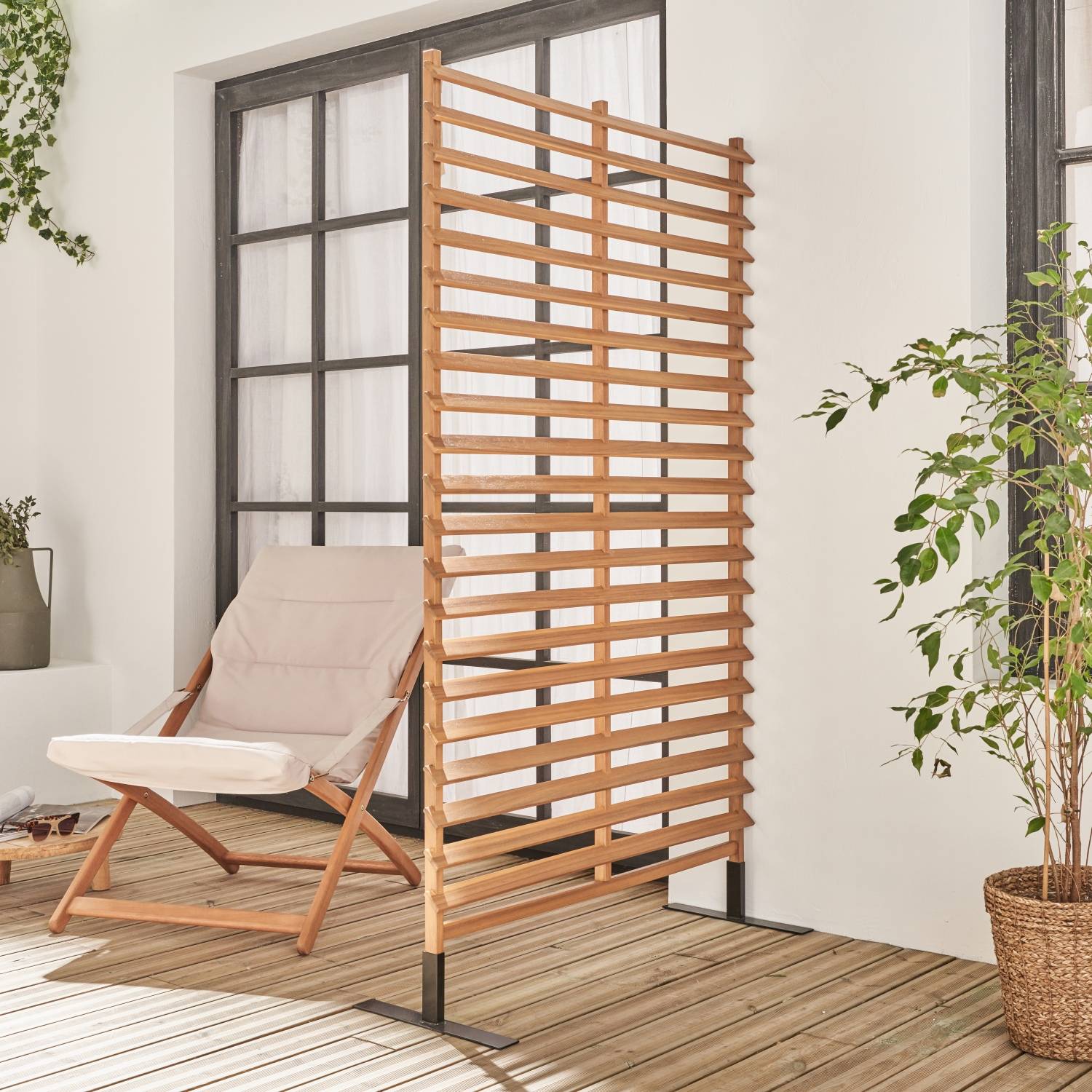 Paravent extérieur en bois. 100cm. acacia. intérieur. extérieur | sweeek - Image 1
