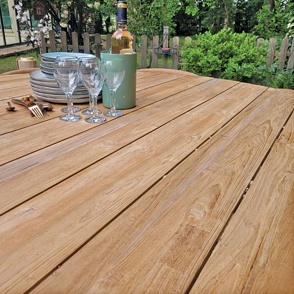 Table ronde en teck recyclé D 165 cm Sakai - Gecko Jardin - Image 4