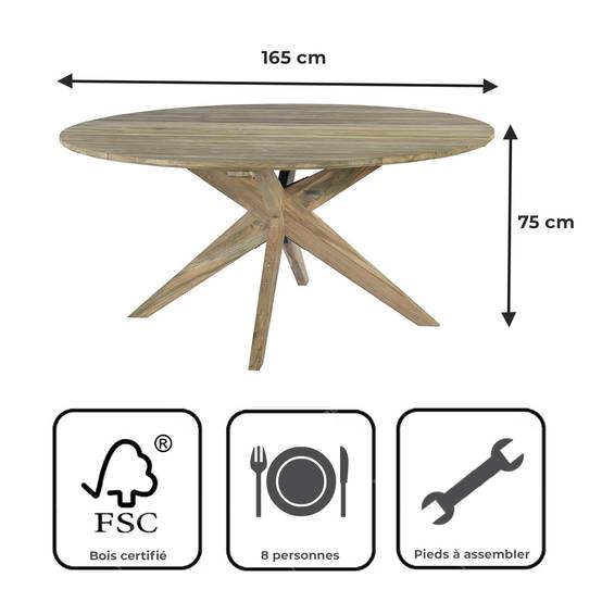 Table ronde en teck recyclé D 165 cm Sakai - Gecko Jardin - Image 9