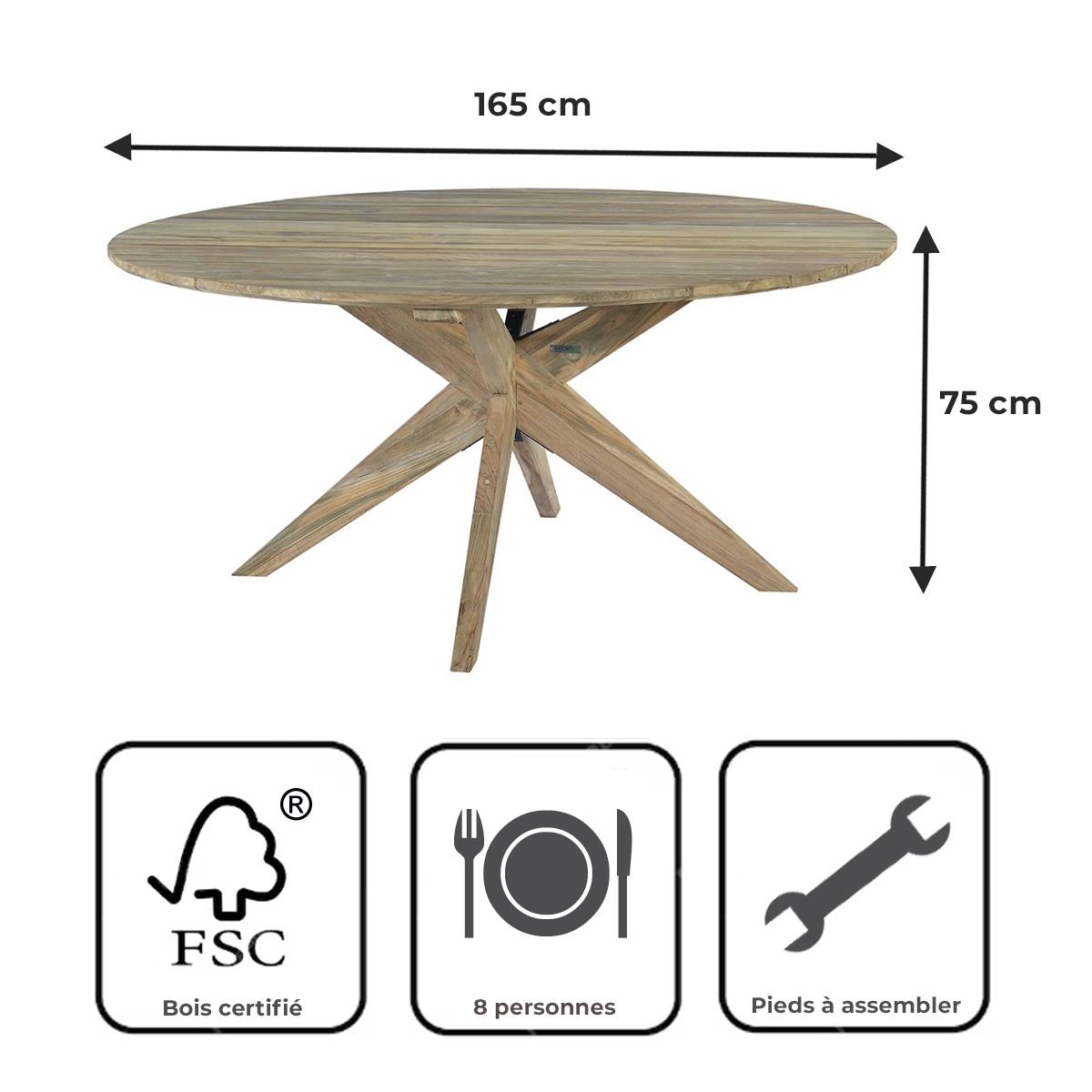 Table ronde en teck recyclé D 165 cm Sakai - Gecko Jardin - Image 9