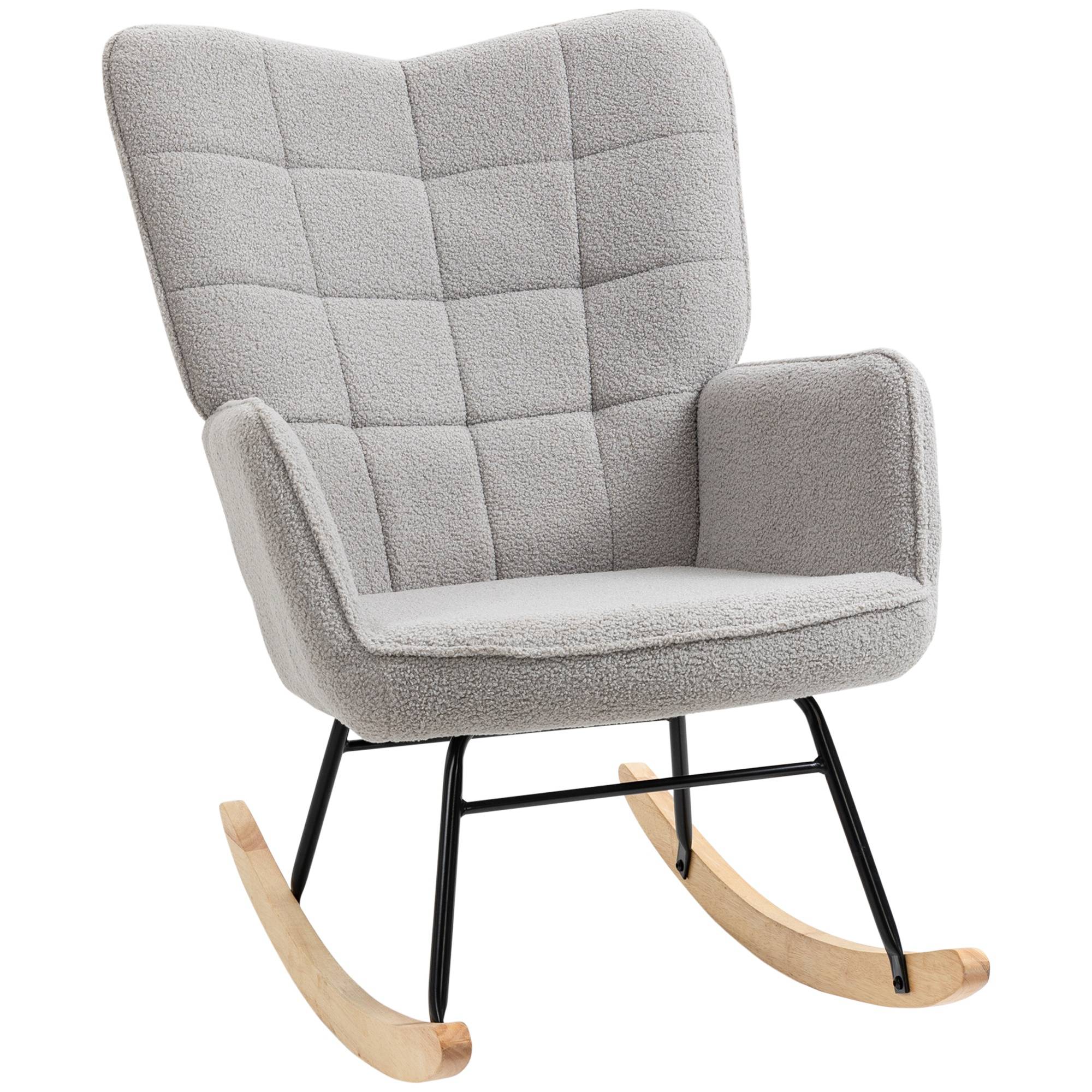 Sans Marque - Fauteuil à bascule rocking chair revêtement bouclette structure en acier 71 x 98 x 101 cm Gris clair
