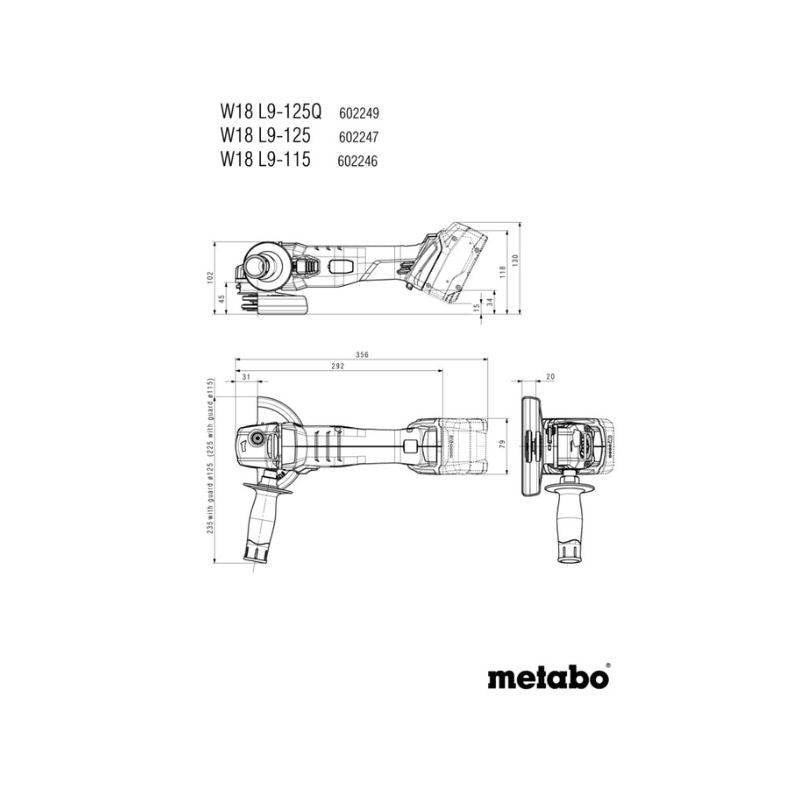 Metabo - Meuleuse METABO 125 mm 18 V- W 18 L 9-125 Quick - 2 x 5,2 Ah Li-Power, ASC 55, coffret metaBOX Metabo - Imagen 4