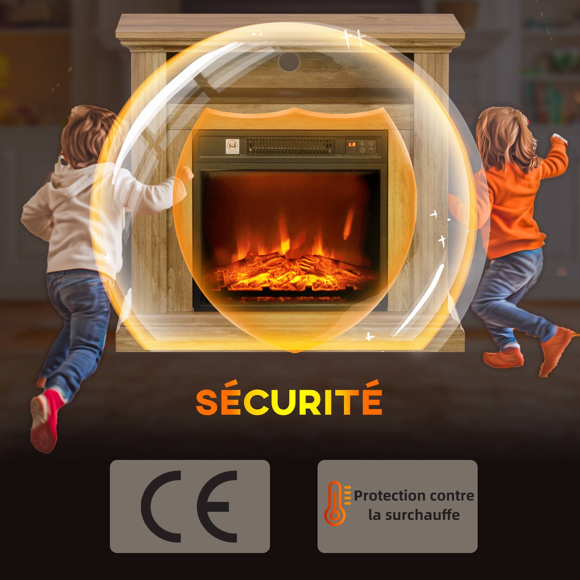 Cheminée électrique effet flammes 3D luminosité réglable 1800 W avec télécommande 81,5 x 30 x 76,2 cm brun effet bois - Image 9