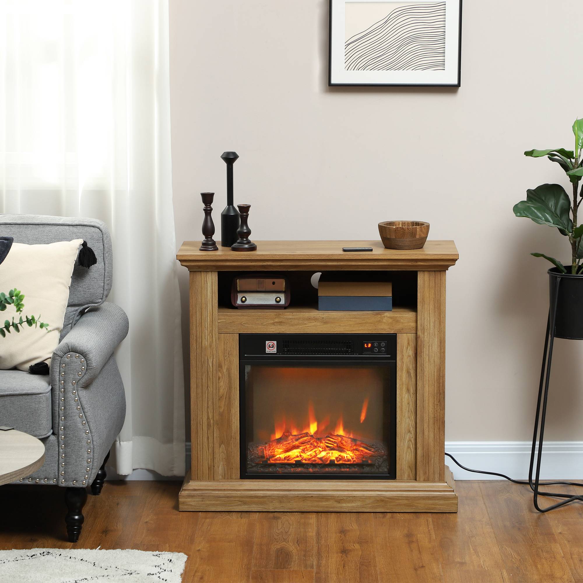 Cheminée électrique effet flammes 3D luminosité réglable 1800 W avec télécommande 81,5 x 30 x 76,2 cm brun effet bois - Image 3