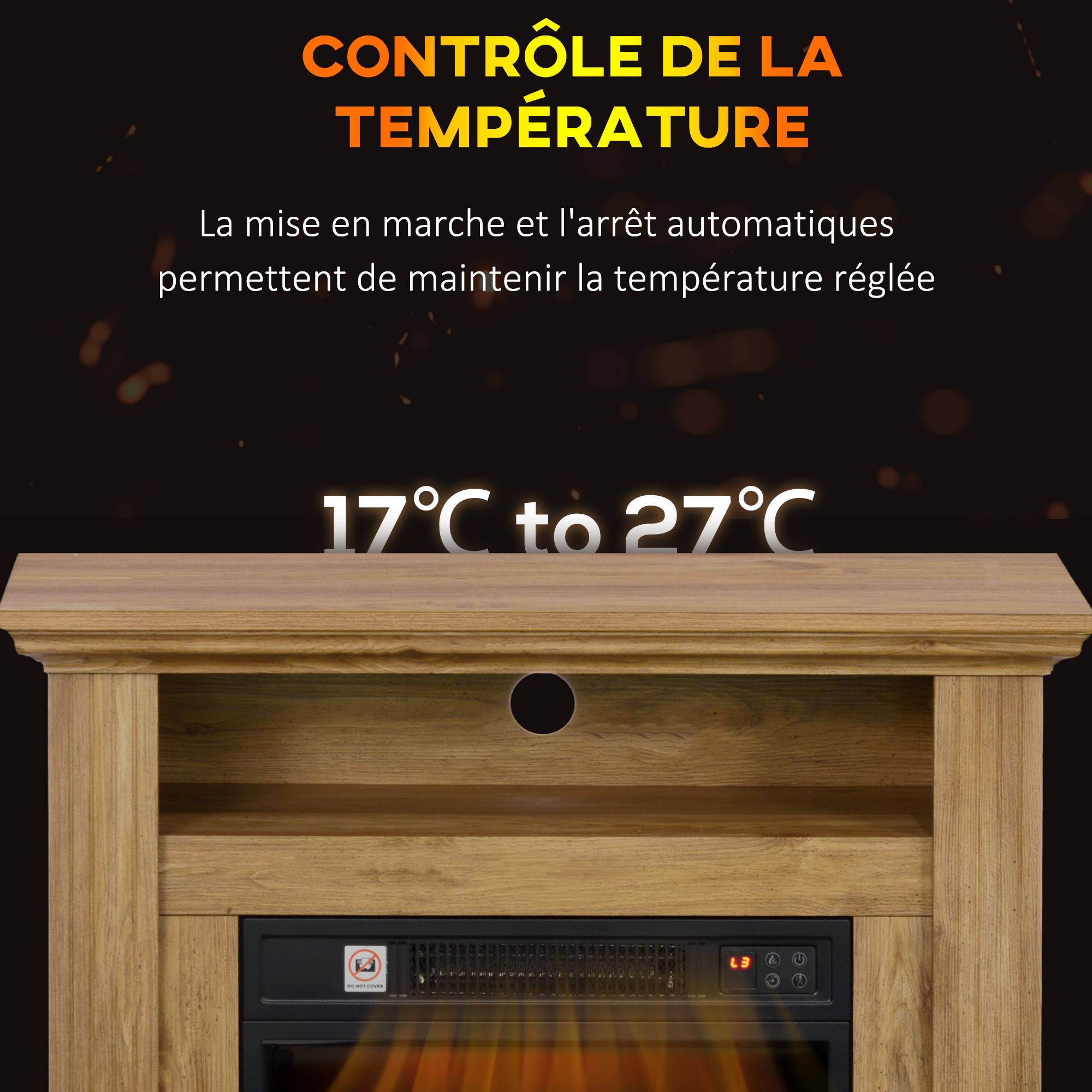 Cheminée électrique effet flammes 3D luminosité réglable 1800 W avec télécommande 81,5 x 30 x 76,2 cm brun effet bois - Image 8