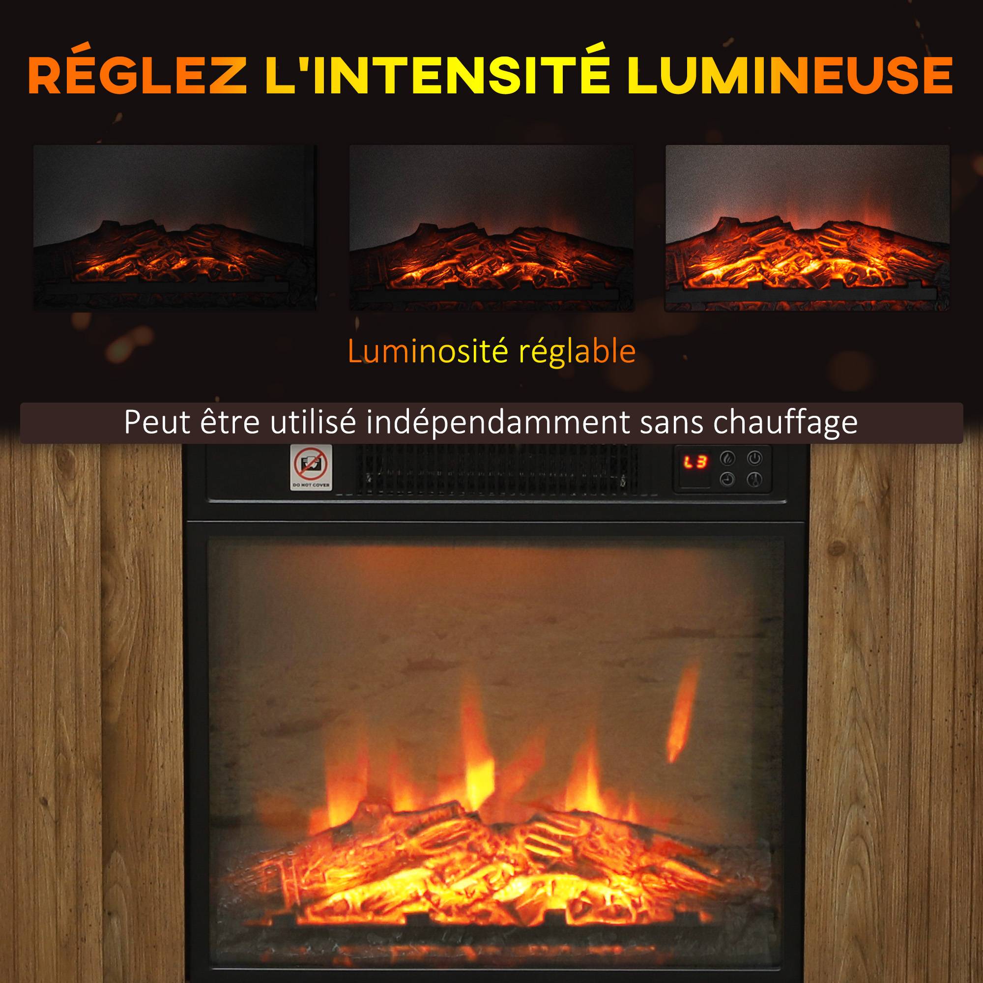 Cheminée électrique effet flammes 3D luminosité réglable 1800 W avec télécommande 81,5 x 30 x 76,2 cm brun effet bois - Image 6