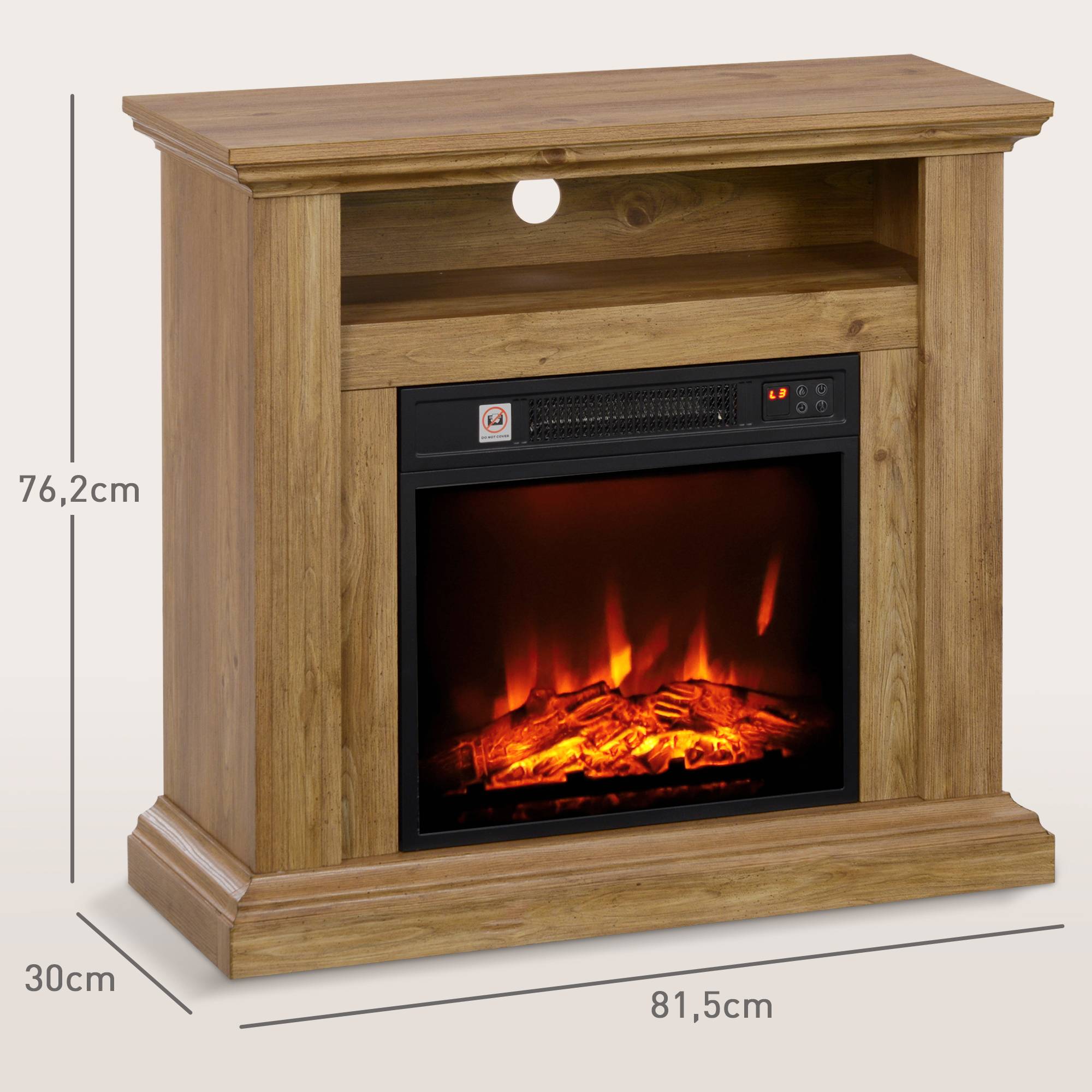 Cheminée électrique effet flammes 3D luminosité réglable 1800 W avec télécommande 81,5 x 30 x 76,2 cm brun effet bois - Image 5