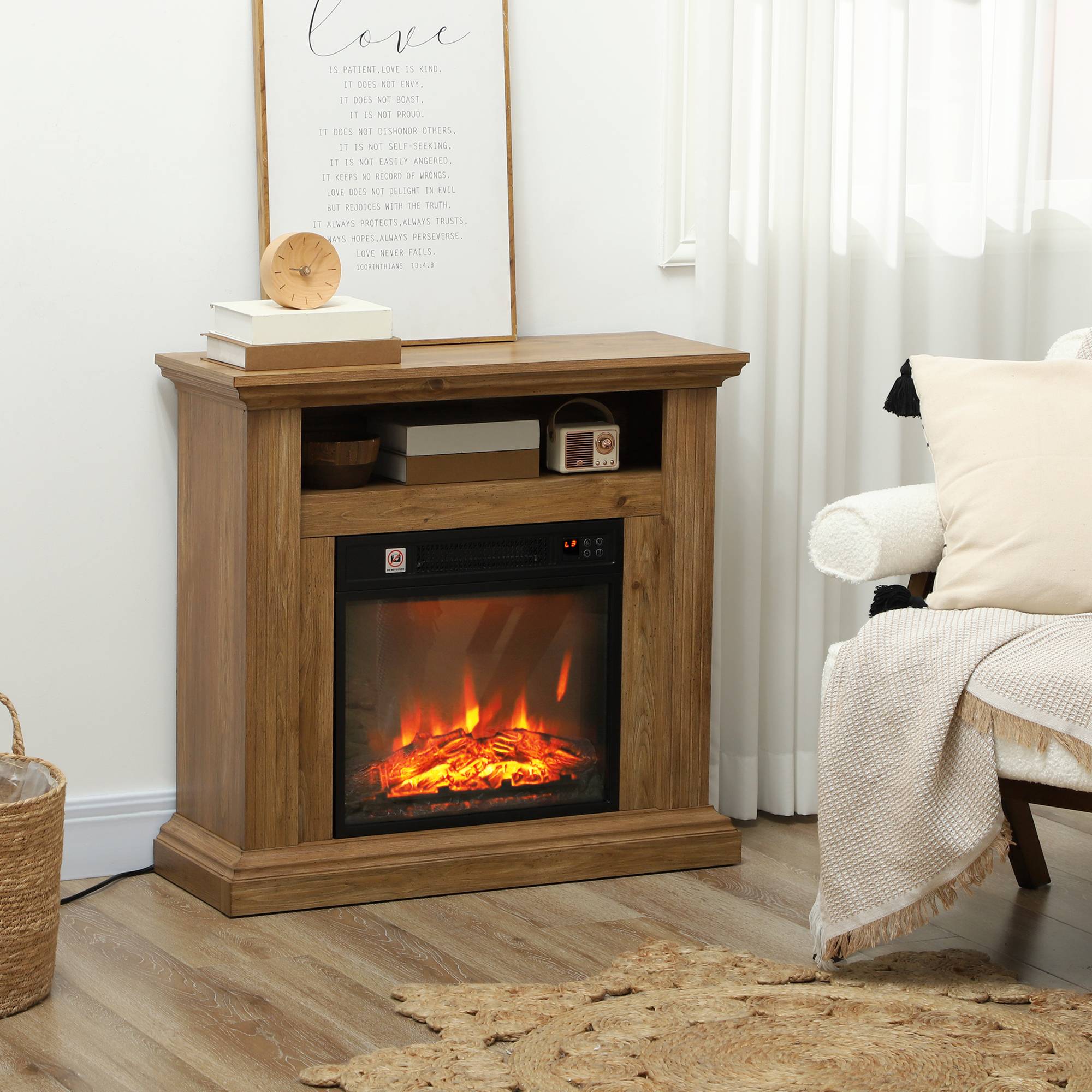 Cheminée électrique effet flammes 3D luminosité réglable 1800 W avec télécommande 81,5 x 30 x 76,2 cm brun effet bois - Image 4