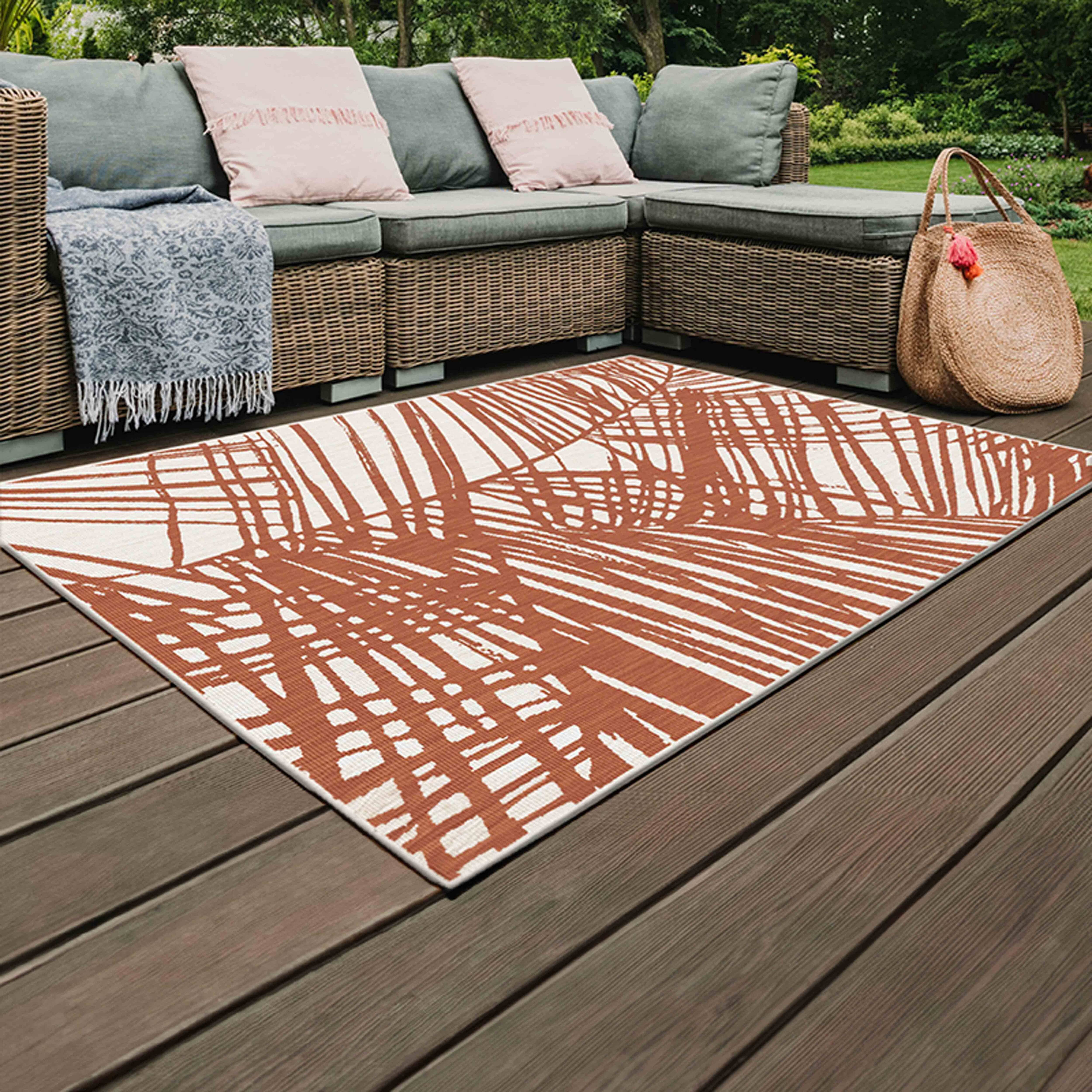 Oviala - Tapis d'extérieur en polypropylène 120 x 170 cm terracotta Palmio - Oviala - Imagen 2