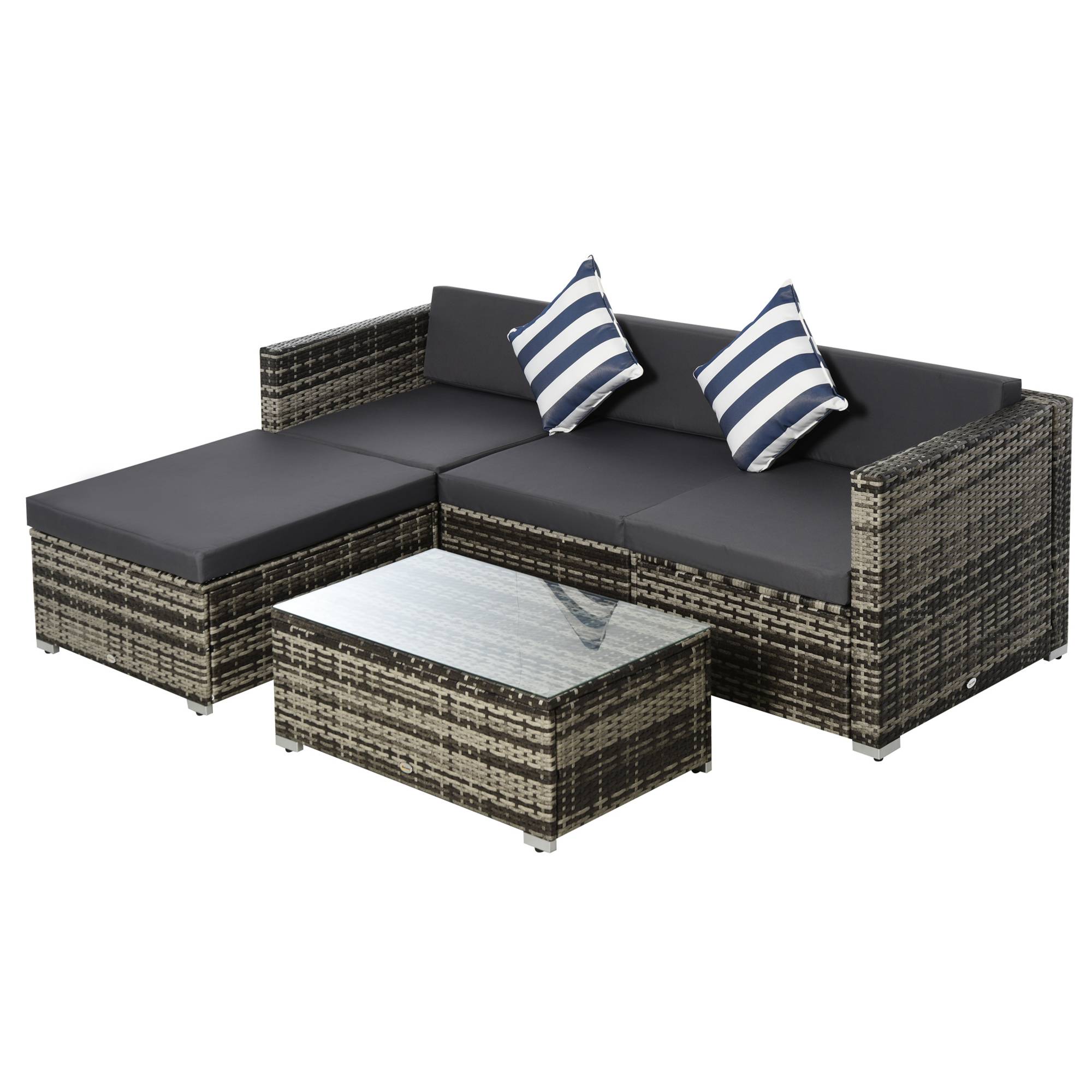 Outsunny - Ensemble salon de jardin 4 places 5 pièces coussins zippés déhoussables polyester résine tressée gris - Outsunny - Imagen 1
