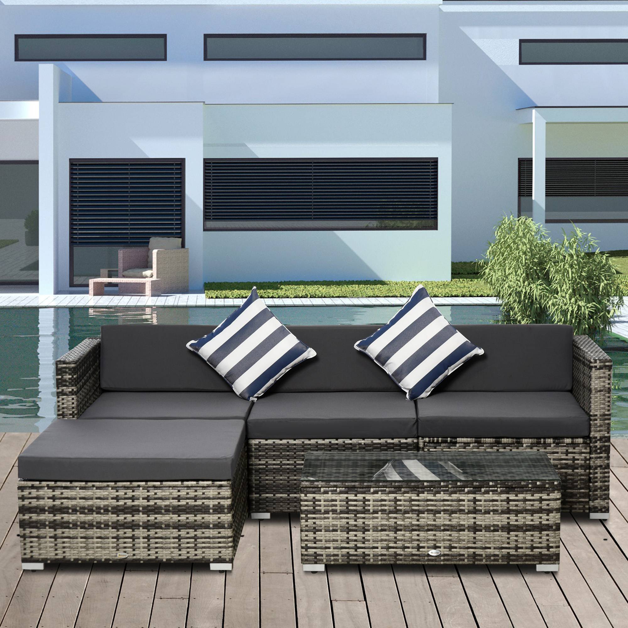 Outsunny - Ensemble salon de jardin 4 places 5 pièces coussins zippés déhoussables polyester résine tressée gris - Outsunny - Imagen 2