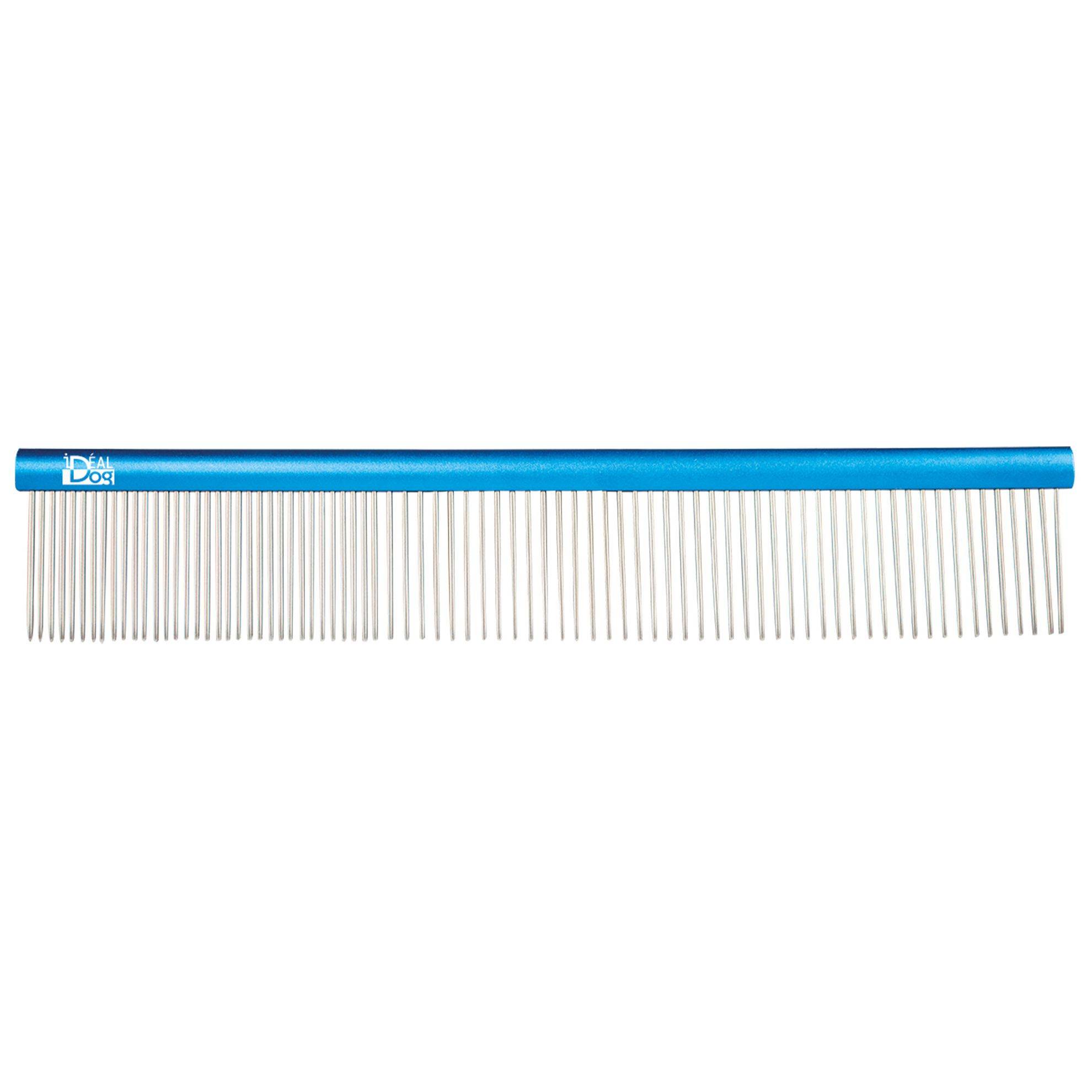 Peigne double bleu IdealDog : 19 cm IDEALDOG