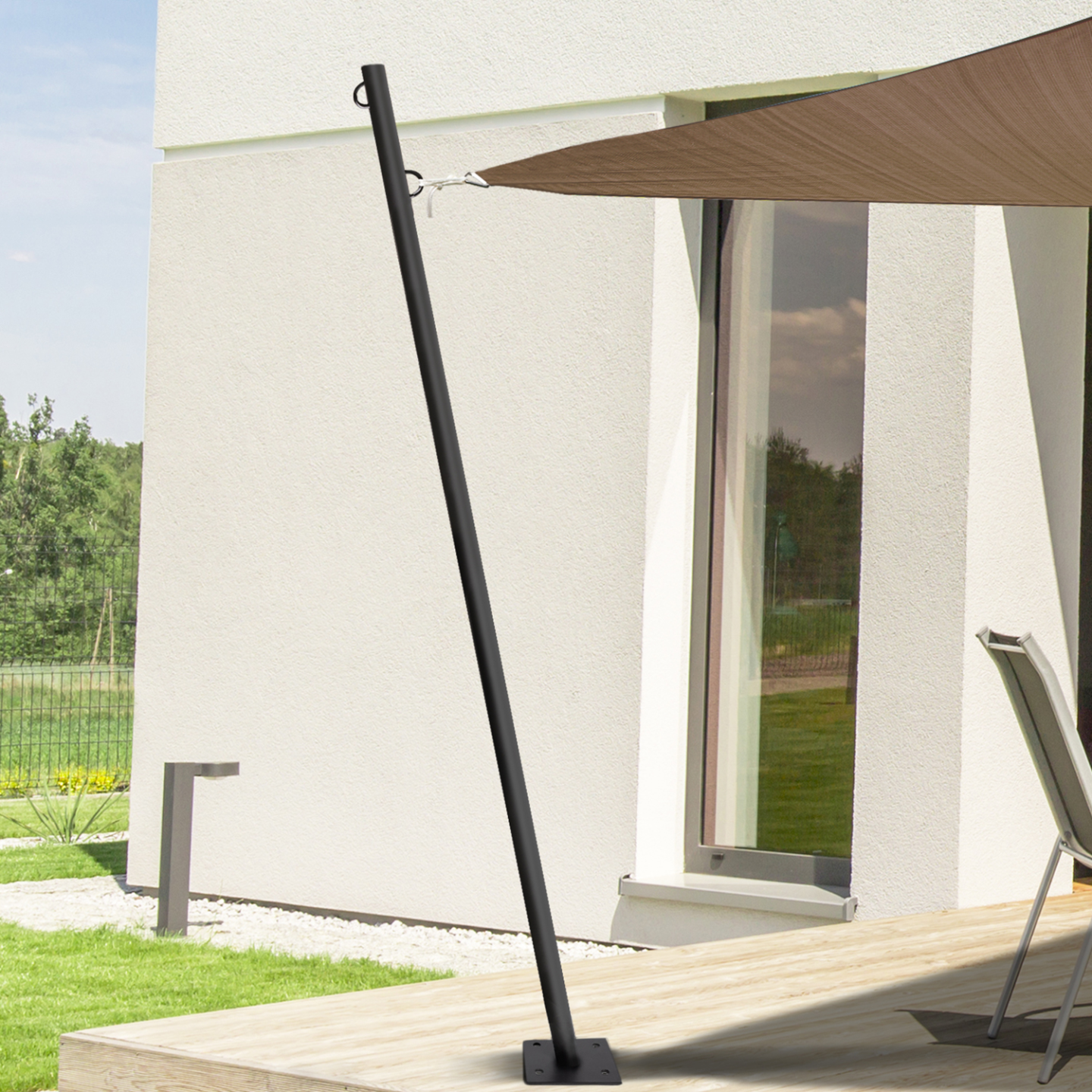 Lot de 2 mâts de fixation pour voile d'ombrage H.220 CM poteaux et bases acier - Image 1