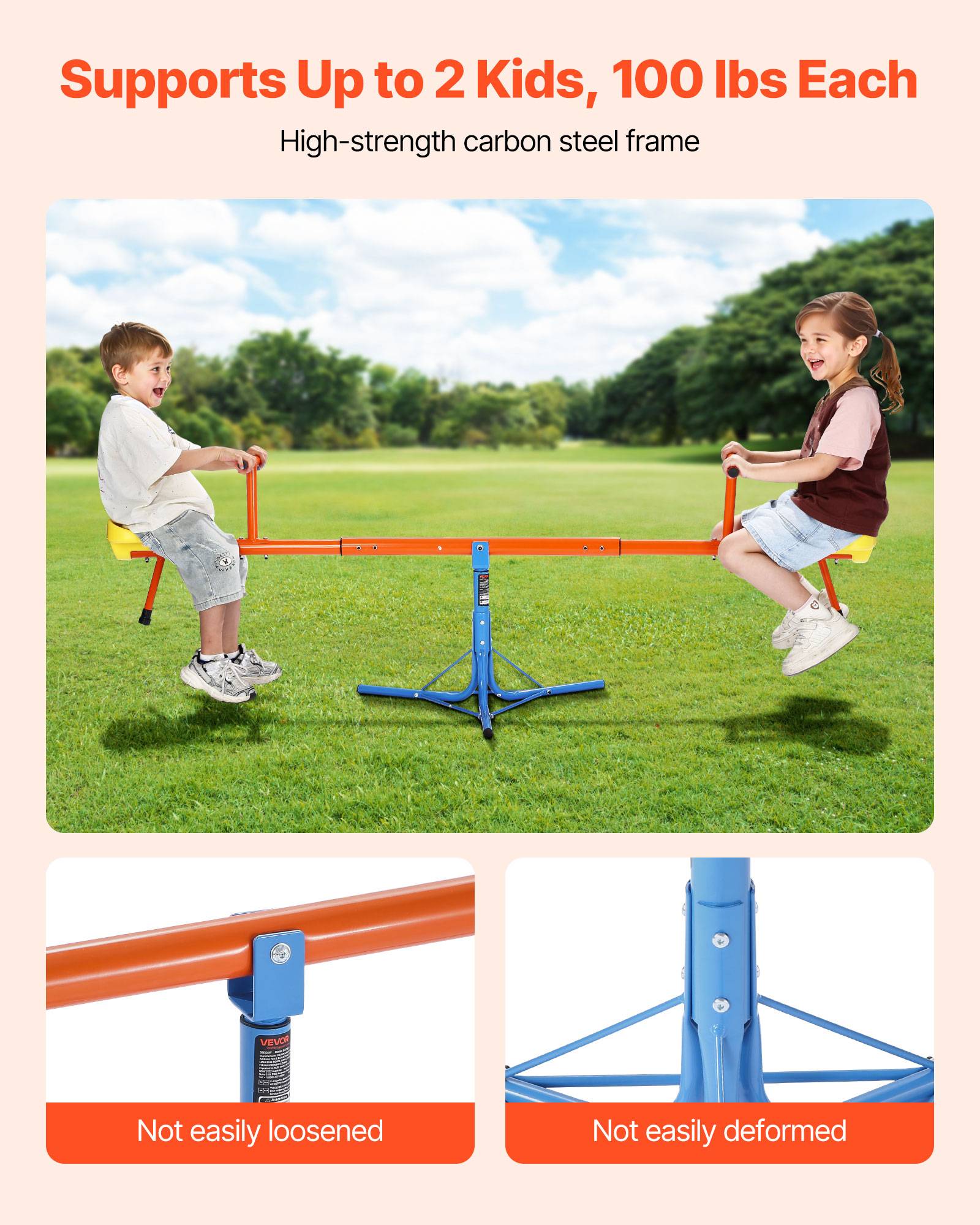 Vevor - VEVOR Balançoire à bascule biplace, rotation 360°, capacité 45,4 kg/siège, poignées confortables, pieds 3 branches, pour enfants 3 ans + - Image 4