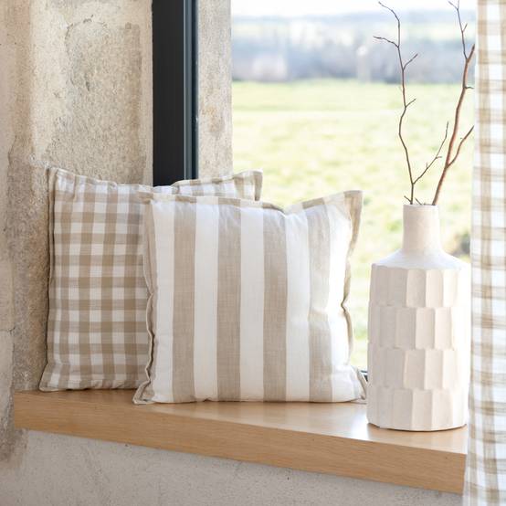 Home Maison - Housse de coussin recto-verso 100% coton rayures et vichy LOURMARIN - HOME MAISON - Coton - Beige - Image 8