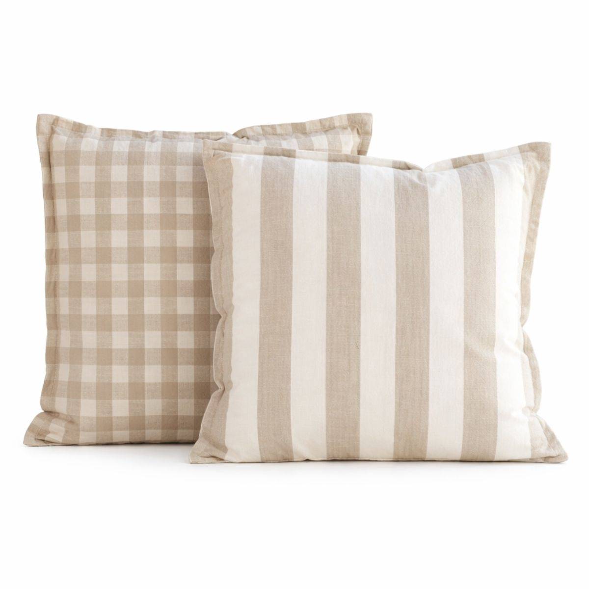 Home Maison - Housse de coussin recto-verso 100% coton rayures et vichy LOURMARIN - HOME MAISON - Coton - Beige - Image 1