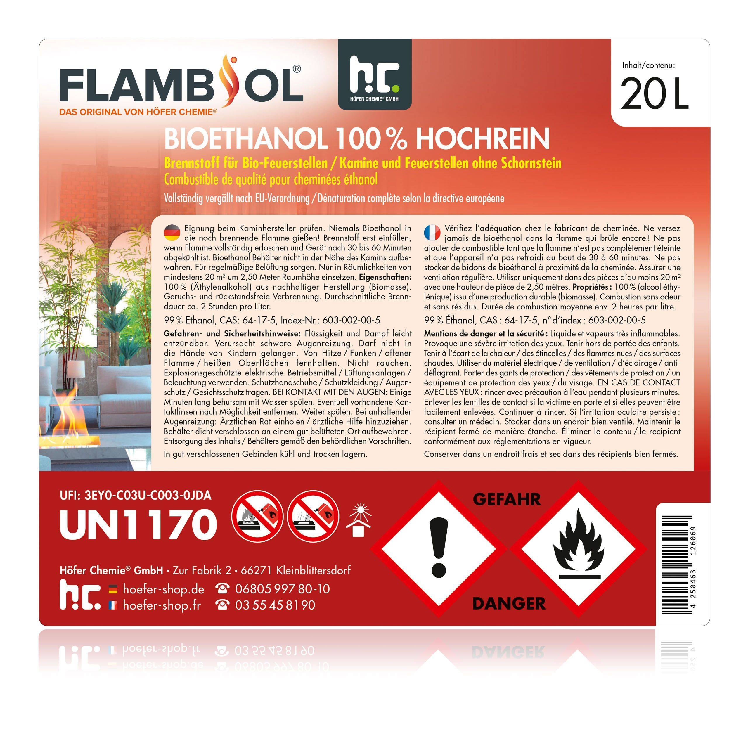 Bioéthanol à 100 % dénaturé FLAMBIOL® en bidon de 20 L x 6 - Image 6
