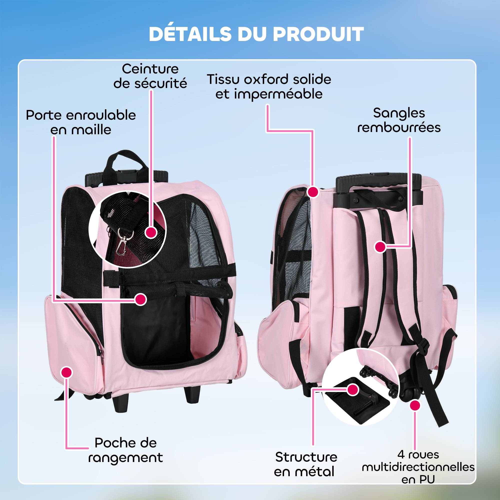 Sac transport à roulettes Tissus voyage trolley aérations multiples 42x25x55cm rose - ComfortXL Outdoor Living - Image 8