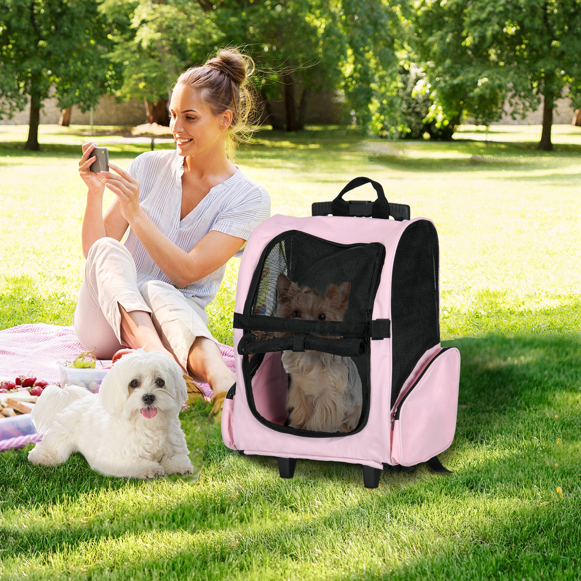 Sac transport à roulettes Tissus voyage trolley aérations multiples 42x25x55cm rose - ComfortXL Outdoor Living - Image 3