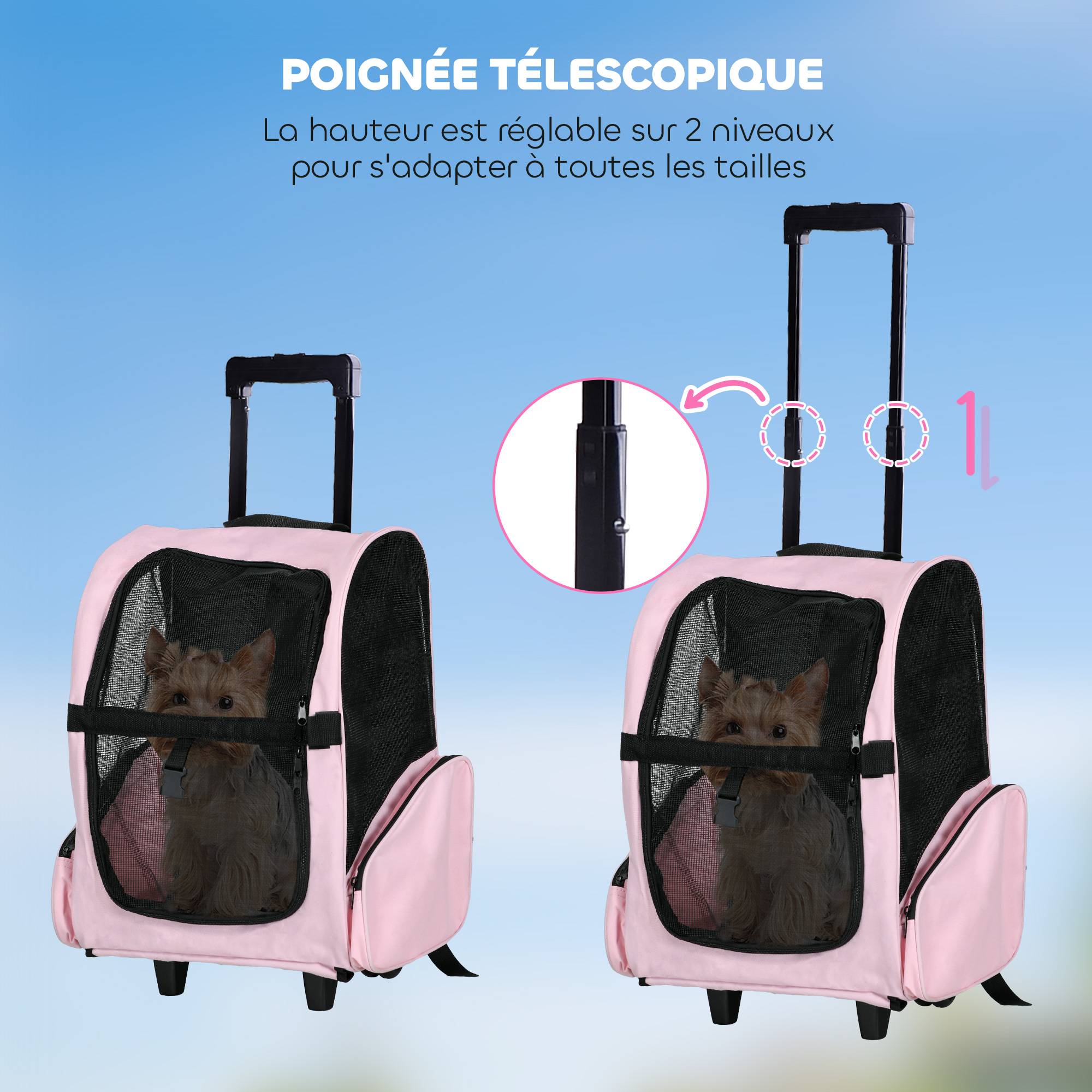 Sac transport à roulettes Tissus voyage trolley aérations multiples 42x25x55cm rose - ComfortXL Outdoor Living - Image 7