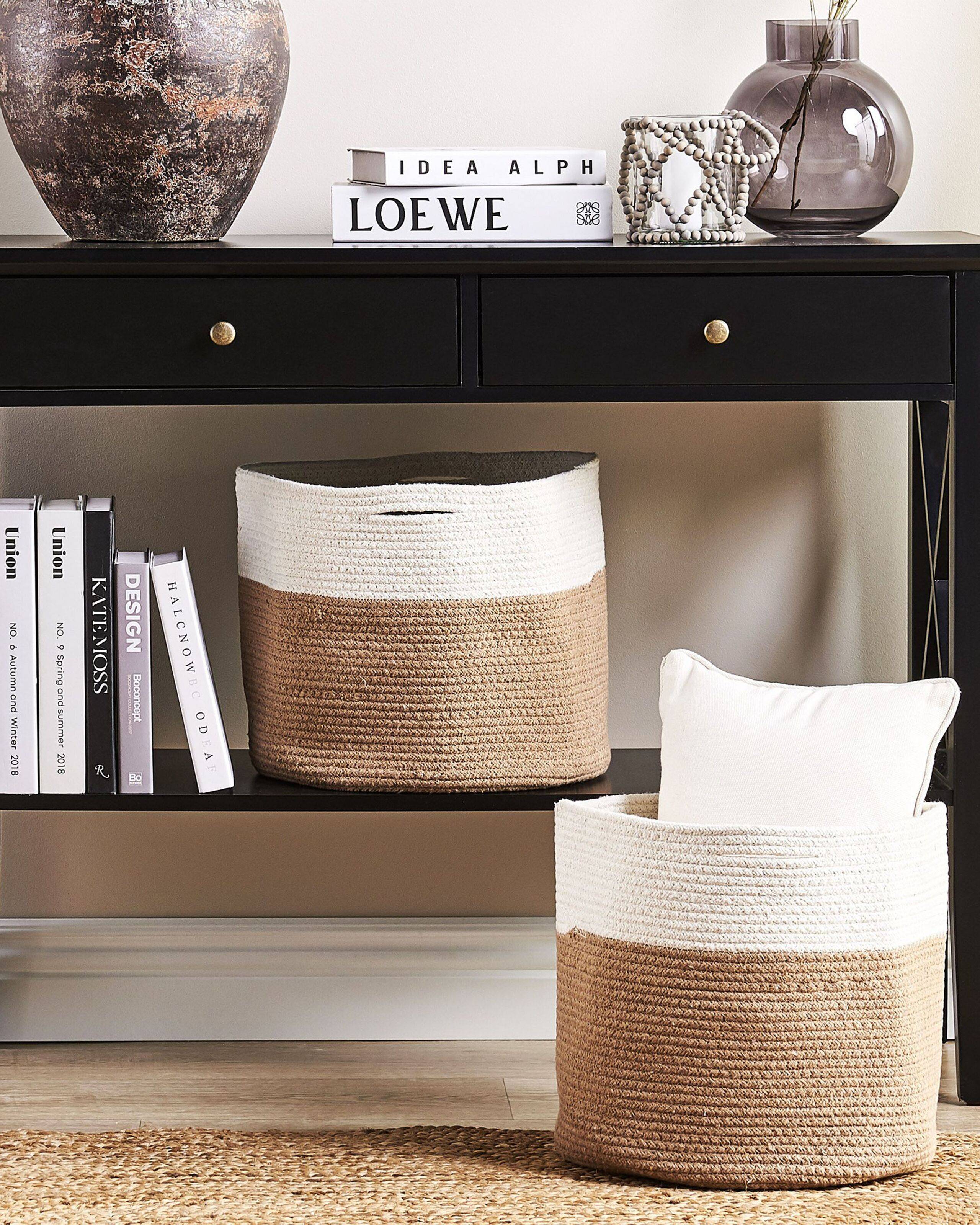Beliani - Paniers Beige et Blanc en Coton ⌀ 52 cm Corbeille à Linge Tressée Pratique pour Intérieur Salon Chambre Rangement Lot de 2 - Imagen 2