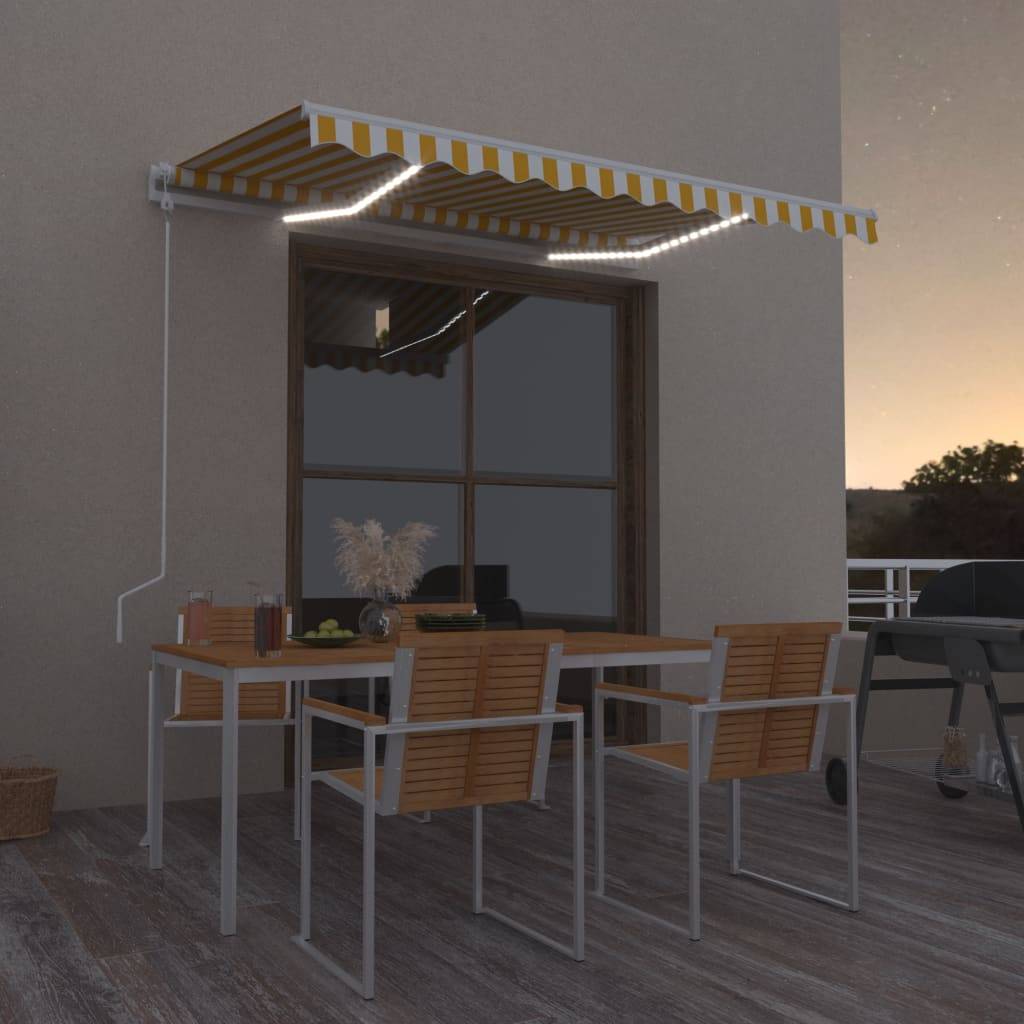 Auvent Motorisé Aluminium Terrasse Capteur Vent LED 300x250cm Jaune/Blanc - ComfortXL Outdoor Living - Image 1