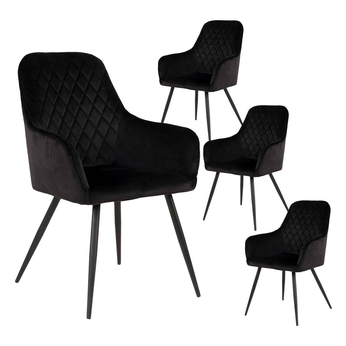 ALTOBUY - Lot de 4 Fauteuils Velours Noir et Piétement Acier Noir - VIBY