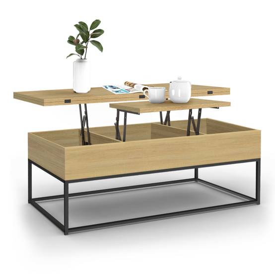 Table basse rectangulaire relevable convertible en table à manger DETROIT design industriel - Image 4
