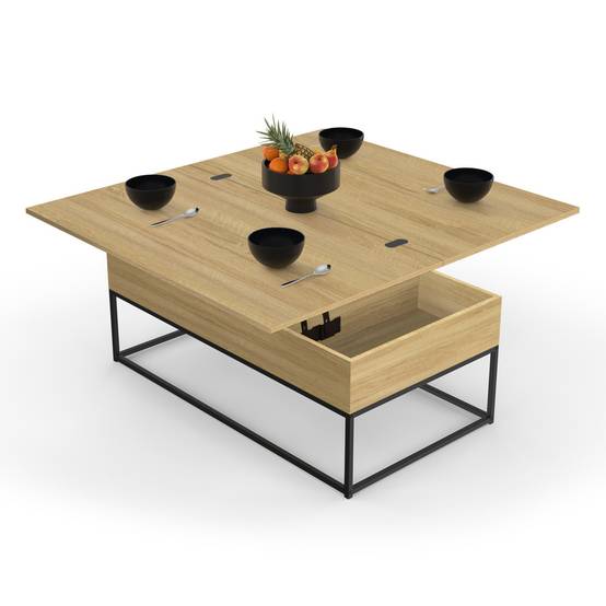 Table basse rectangulaire relevable convertible en table à manger DETROIT design industriel - Image 2