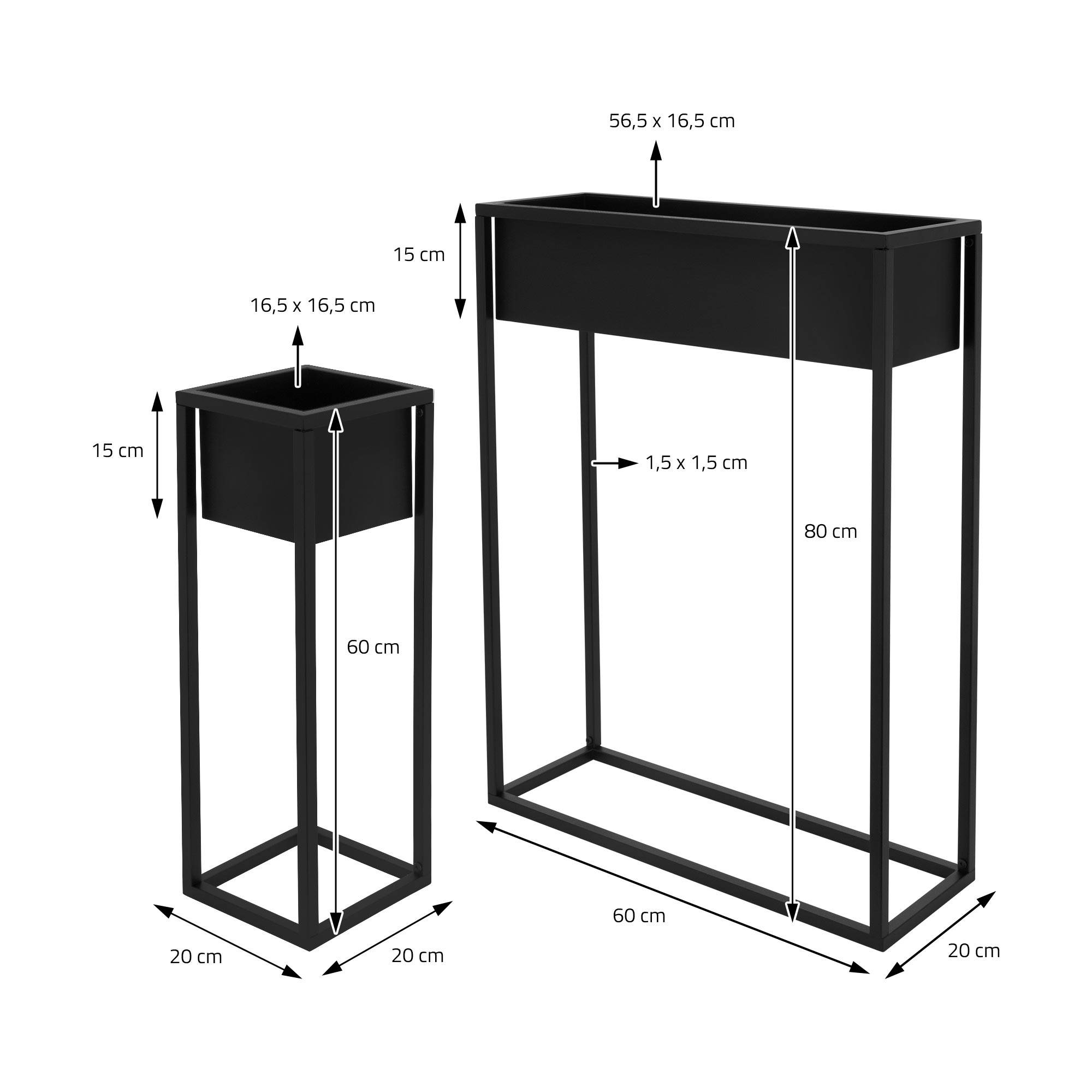 Ml-Design - Set de 3 supports pour plantes en métal noir boîte pot à fleurs plateau amovible - Imagen 5