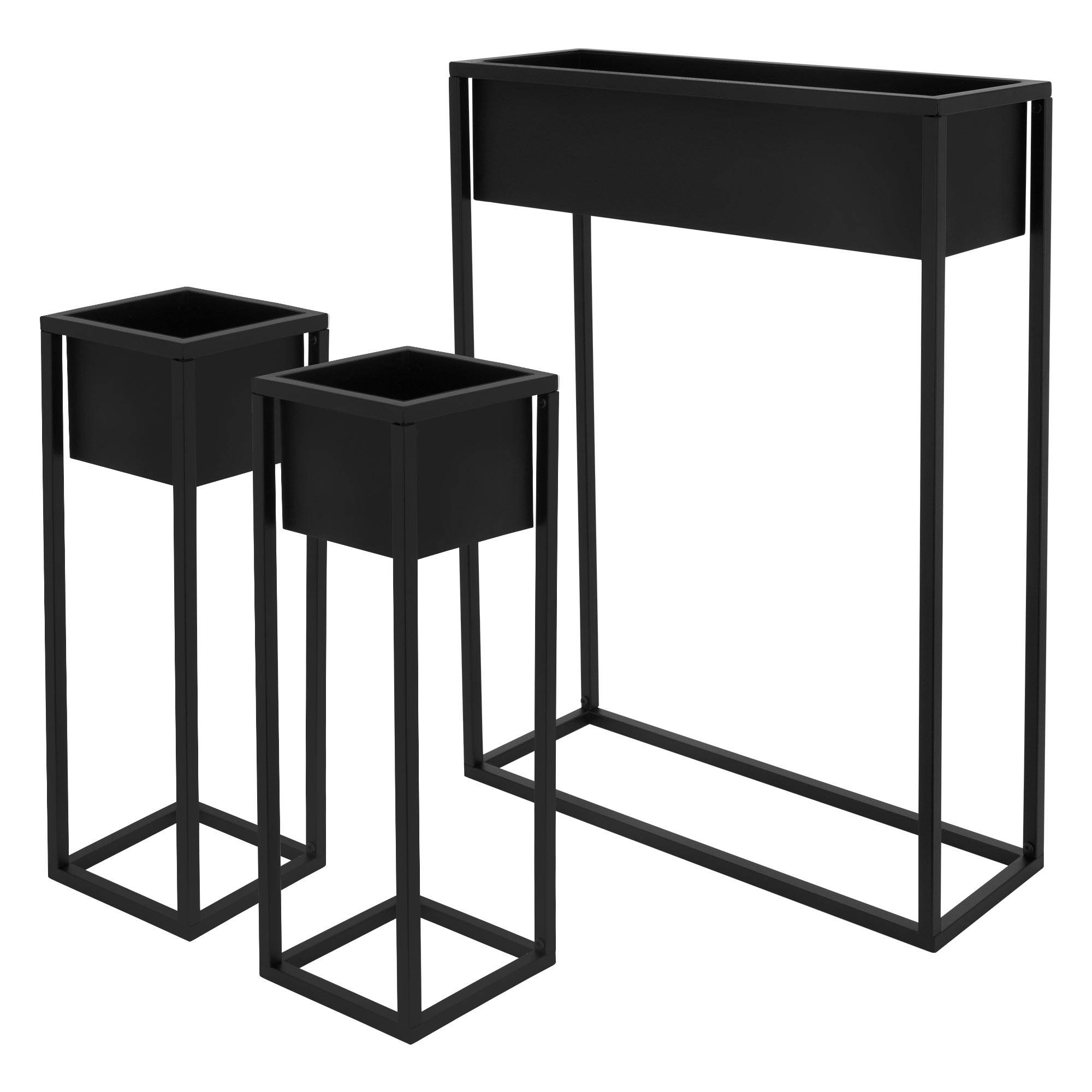 Ml-Design - Set de 3 supports pour plantes en métal noir boîte pot à fleurs plateau amovible - Imagen 1