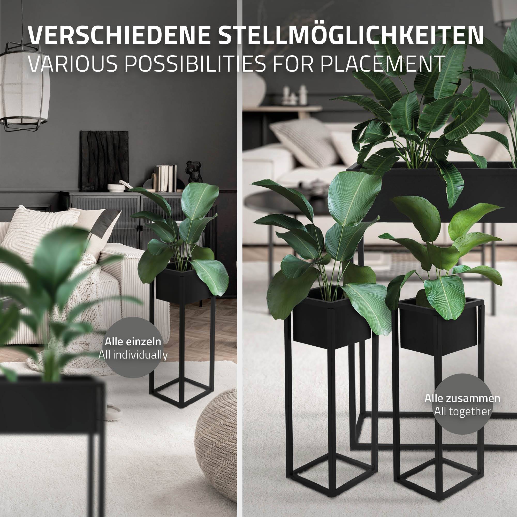 Ml-Design - Set de 3 supports pour plantes en métal noir boîte pot à fleurs plateau amovible - Imagen 4